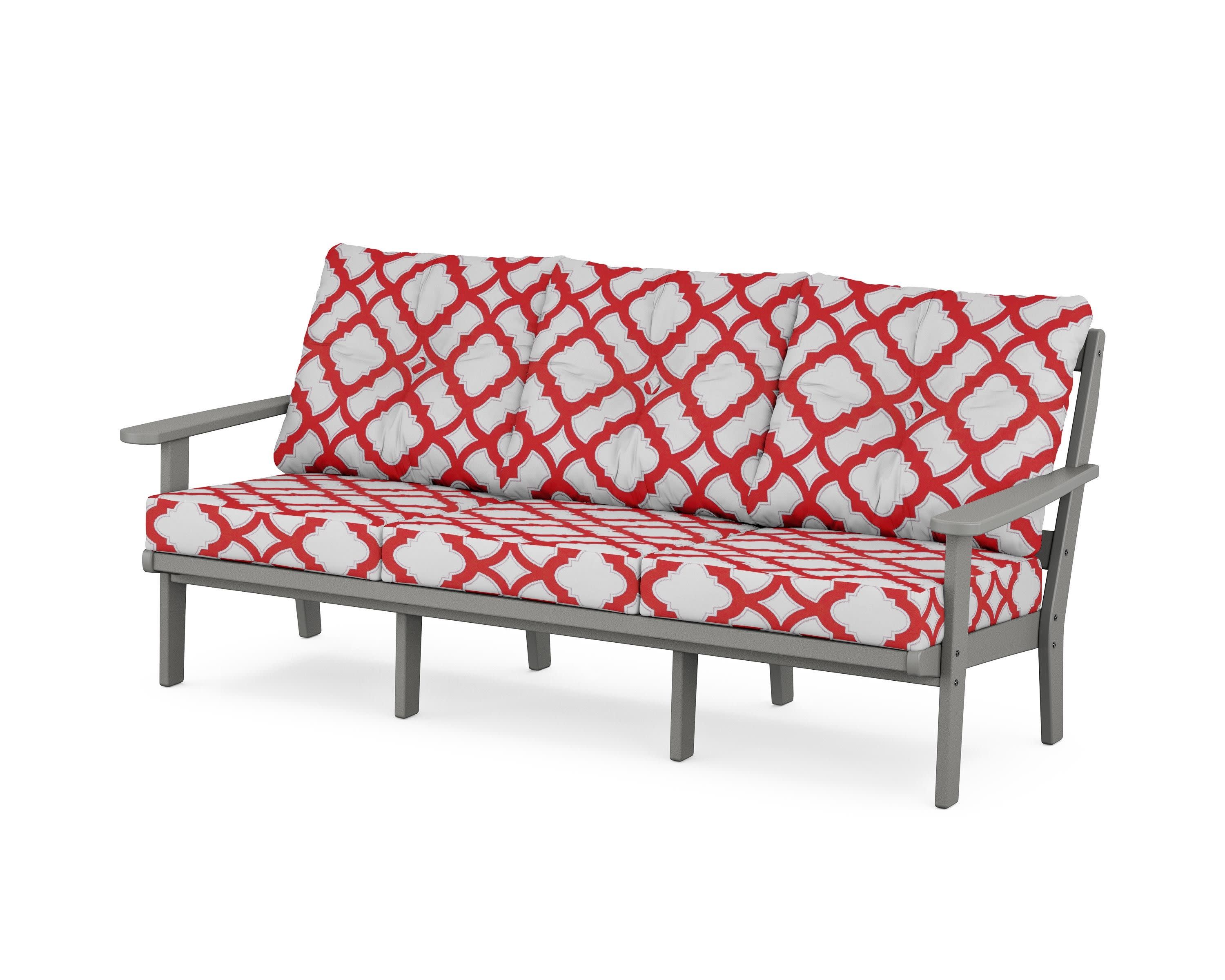 Cape Cod Deep Seating Sofa in Stepping Stone / Trellis Crimson