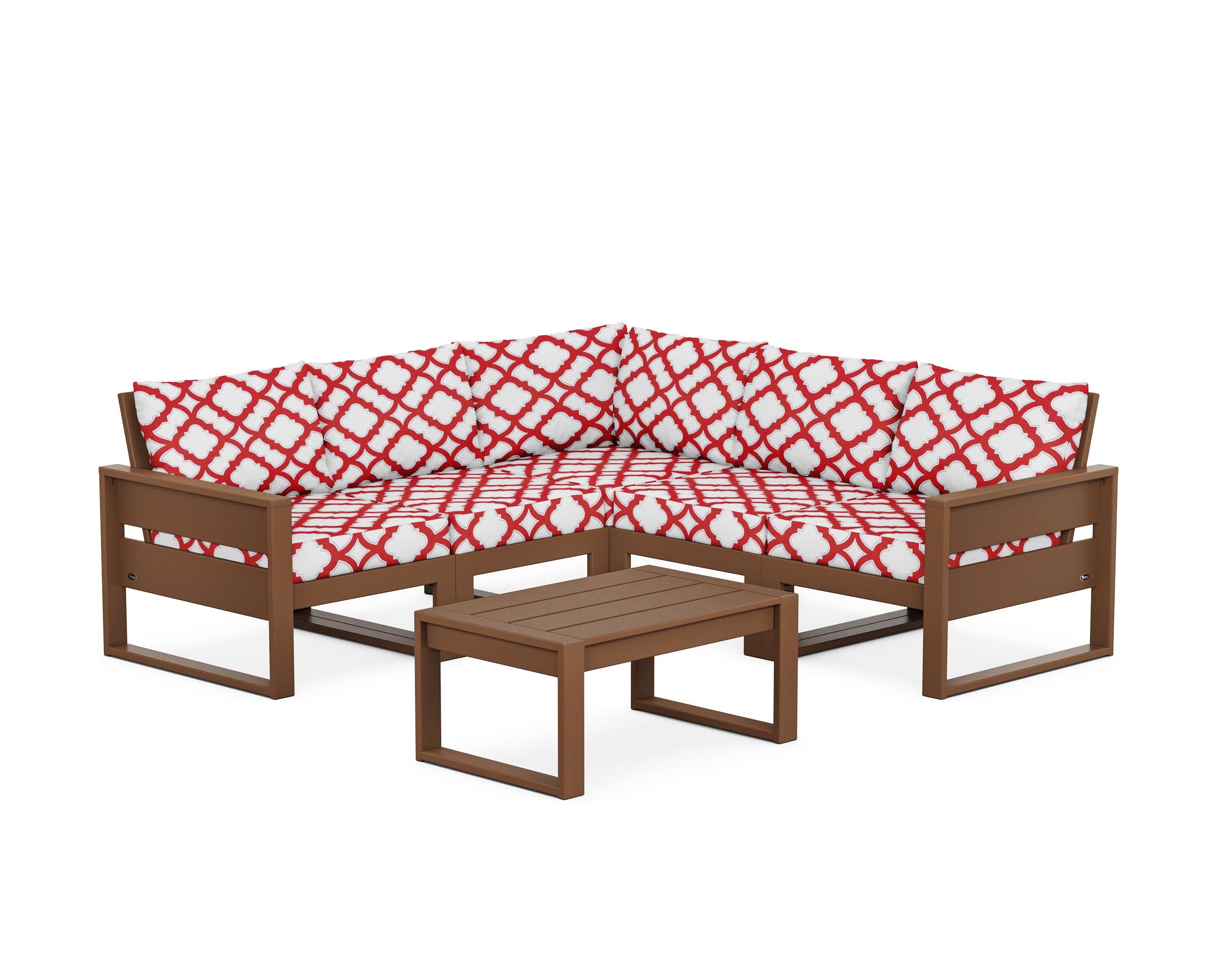 Eastport 6-Piece Deep Seating Sectional + Coffee Table Set in Tree House / Trellis Crimson