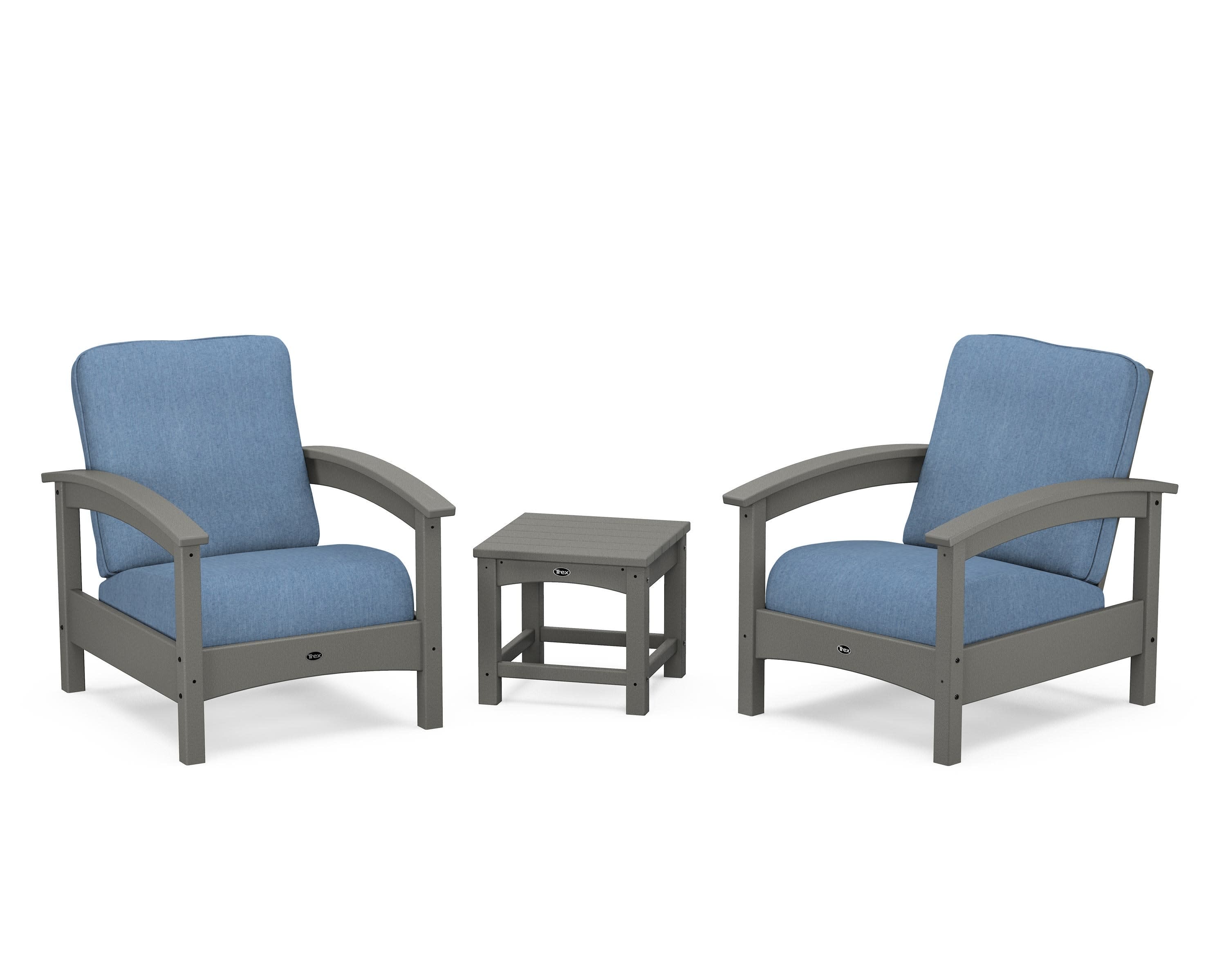 Rockport Club 3-Piece Deep Seating Conversation Set in Stepping Stone / Sky Blue