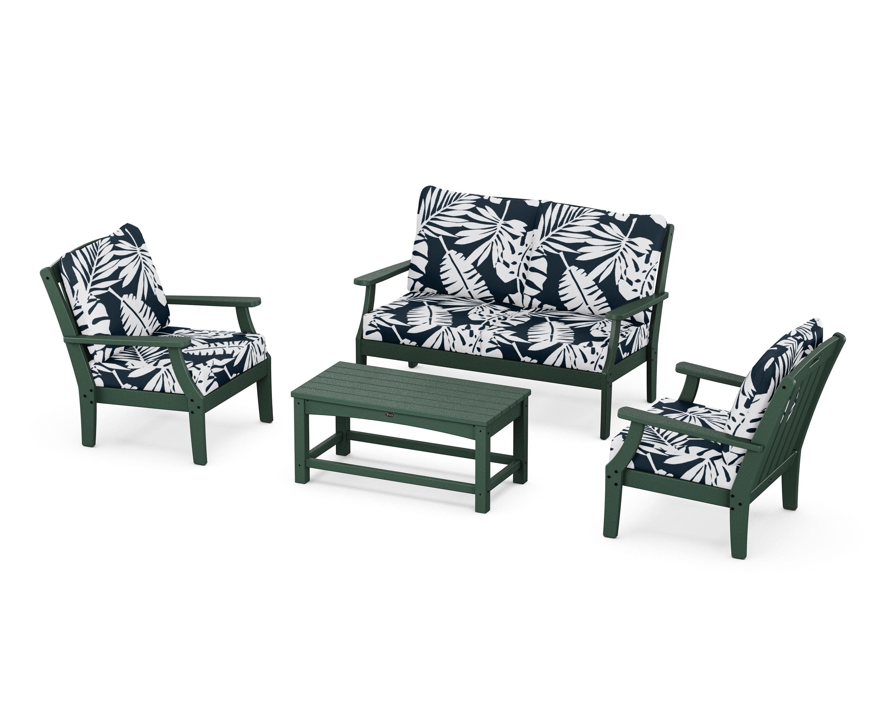 Yacht Club 4-Piece Deep Seating Chair Set in Rainforest Canopy / Leaf Marine Indigo