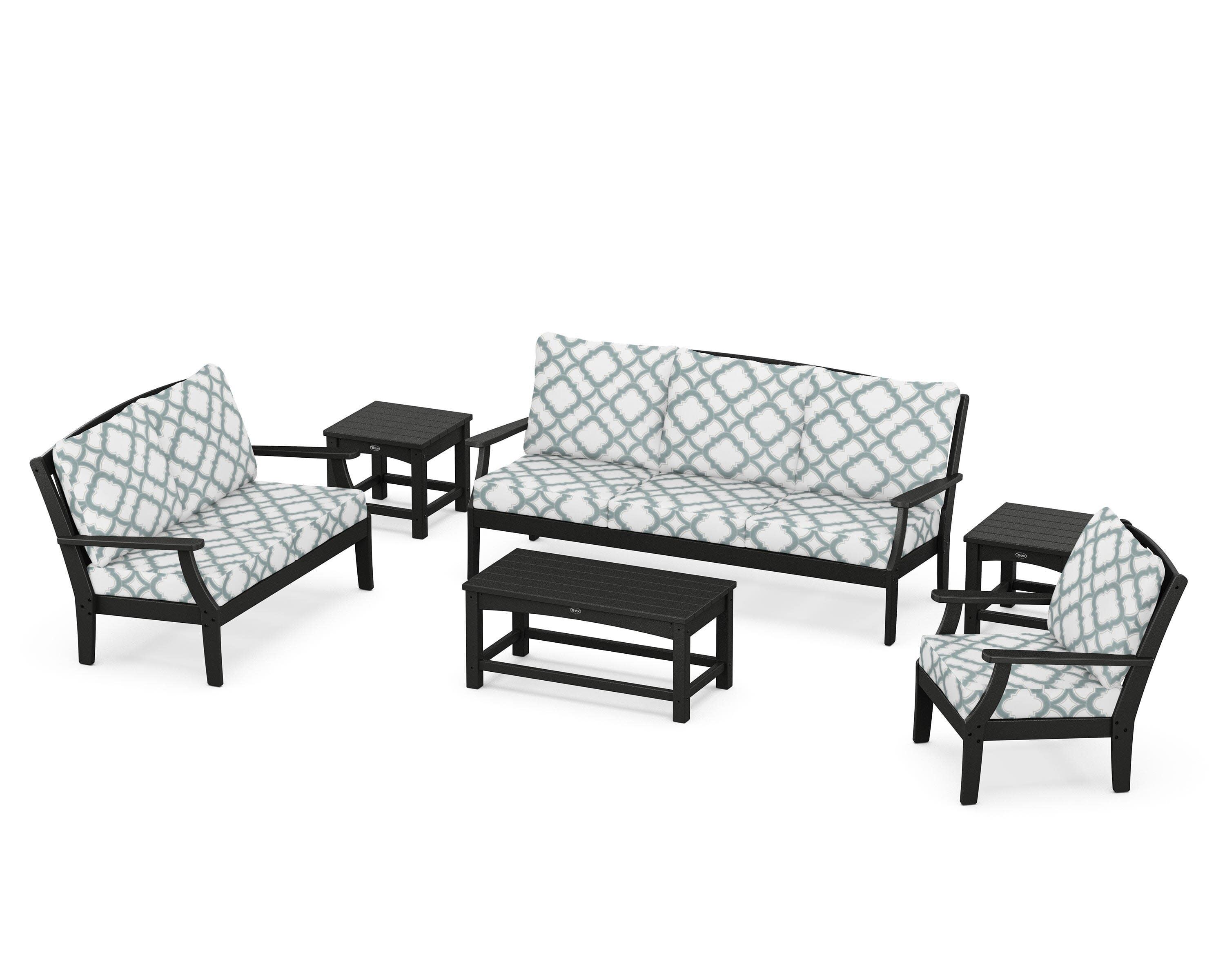 Yacht Club 6-Piece Deep Seating Set in Charcoal Black / Trellis Glacier Spa