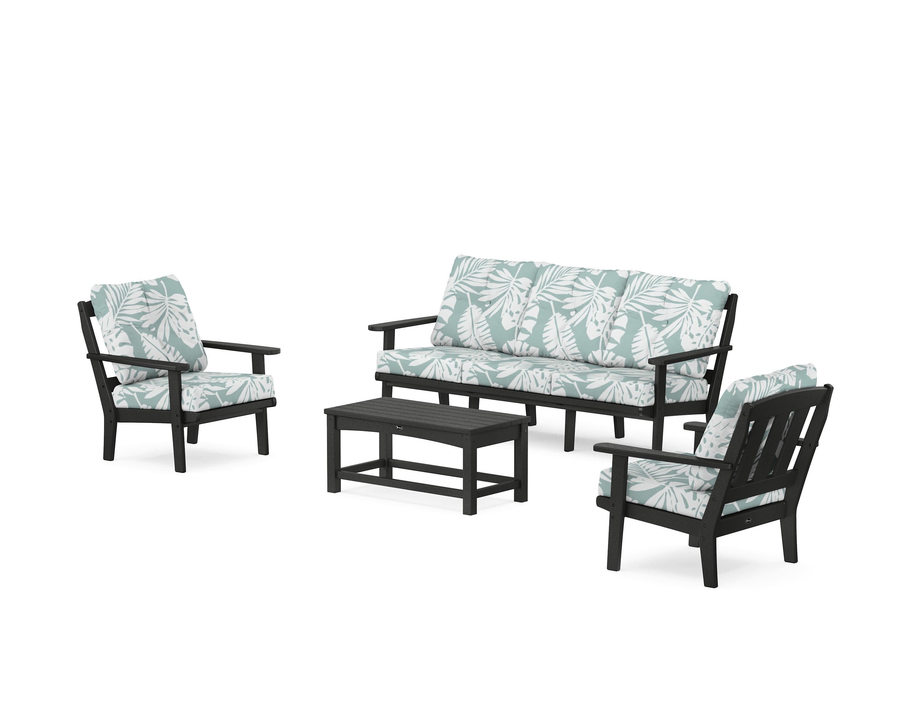 Cape Cod 4-Piece Deep Seating Set with Sofa in Charcoal Black / Leaf Glacier Spa