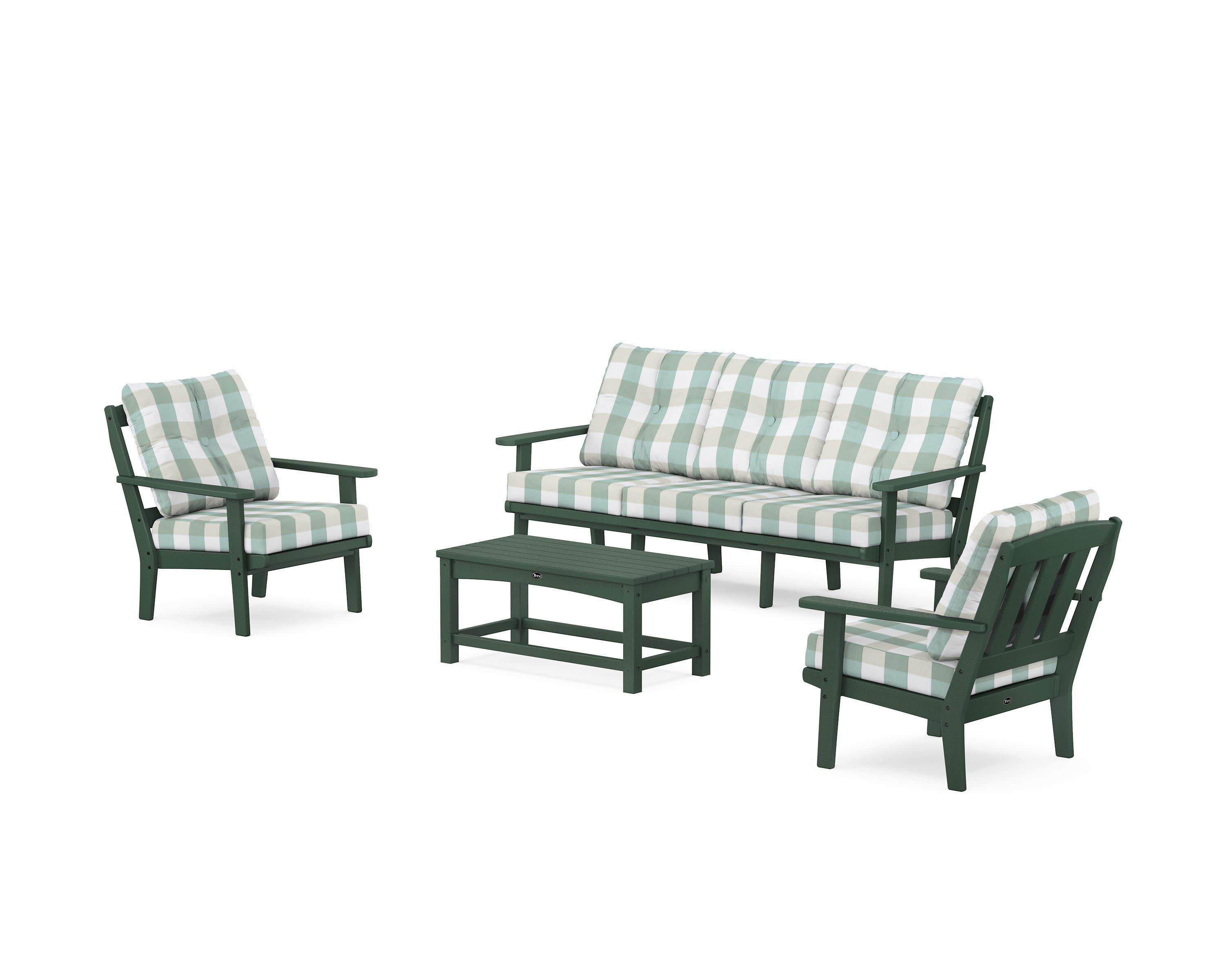 Cape Cod 4-Piece Deep Seating Set with Sofa in Rainforest Canopy / Buffalo Plaid Glacier Spa