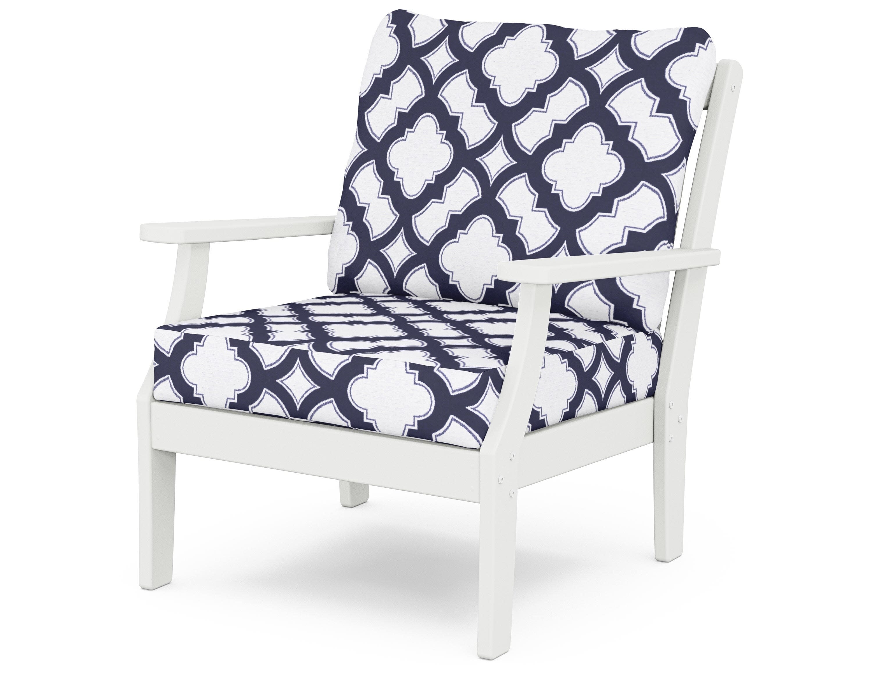 Yacht Club Deep Seating Chair in Classic White / Trellis Navy