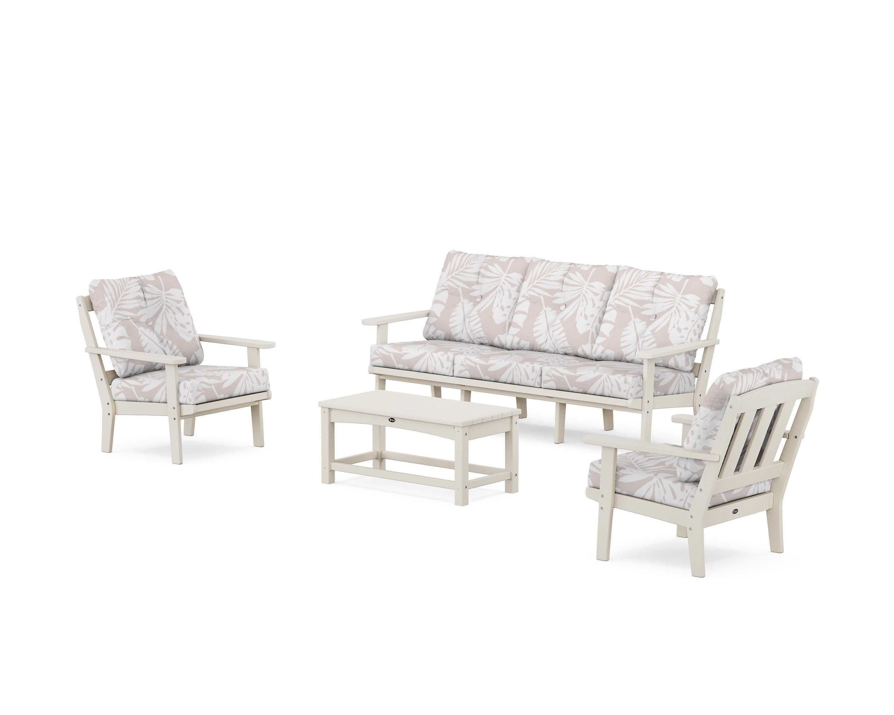 Cape Cod 4-Piece Deep Seating Set with Sofa in Sand Castle / Leaf Dune Burlap