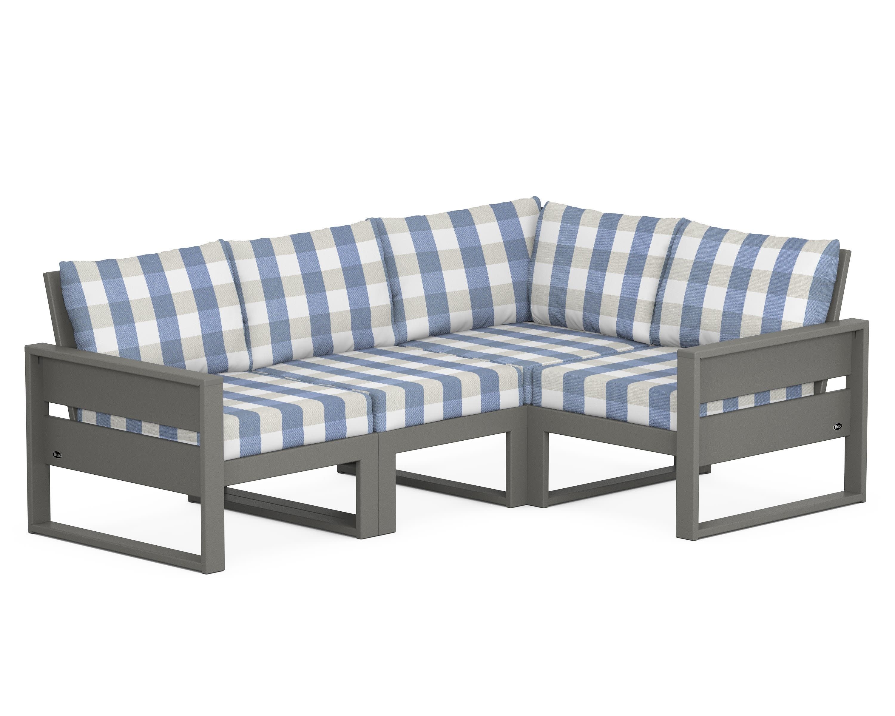 Eastport 4- Piece Sectional in Stepping Stone / Buffalo Plaid Sky Blue