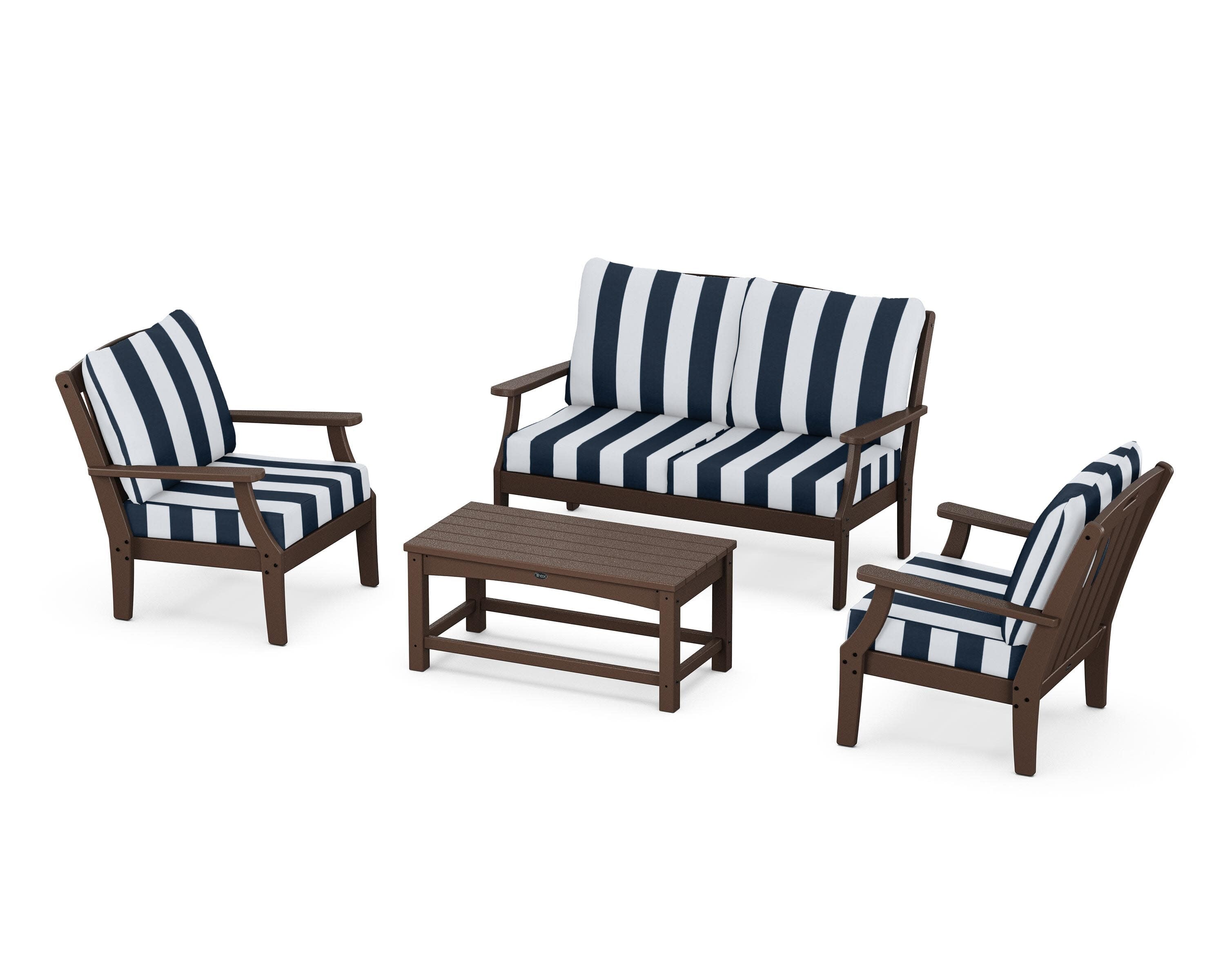 Yacht Club 4-Piece Deep Seating Chair Set in Vintage Lantern / Cabana Stripe Marine Indigo