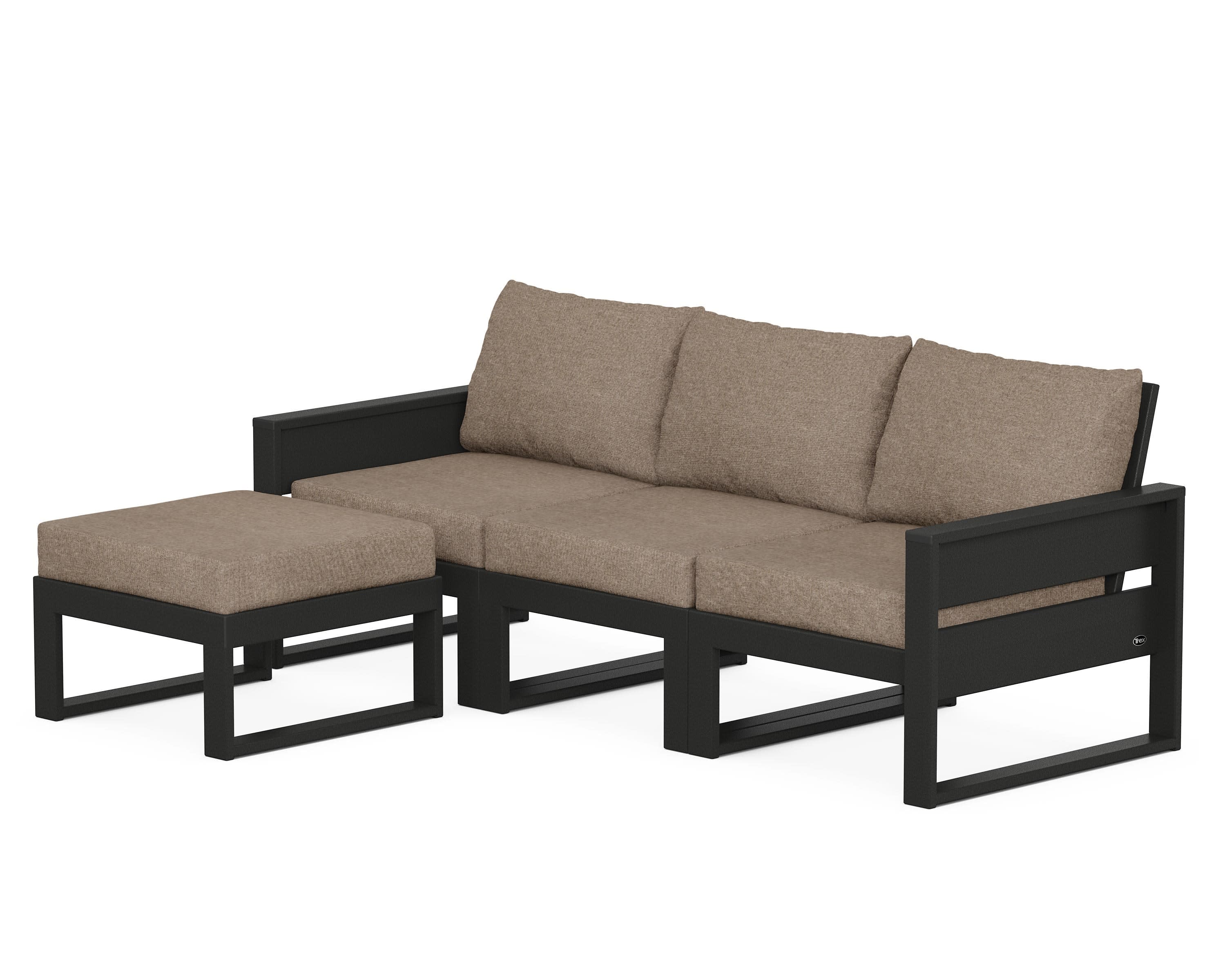 Eastport 4- Piece Sectional with Ottoman in Charcoal Black / Spiced Burlap