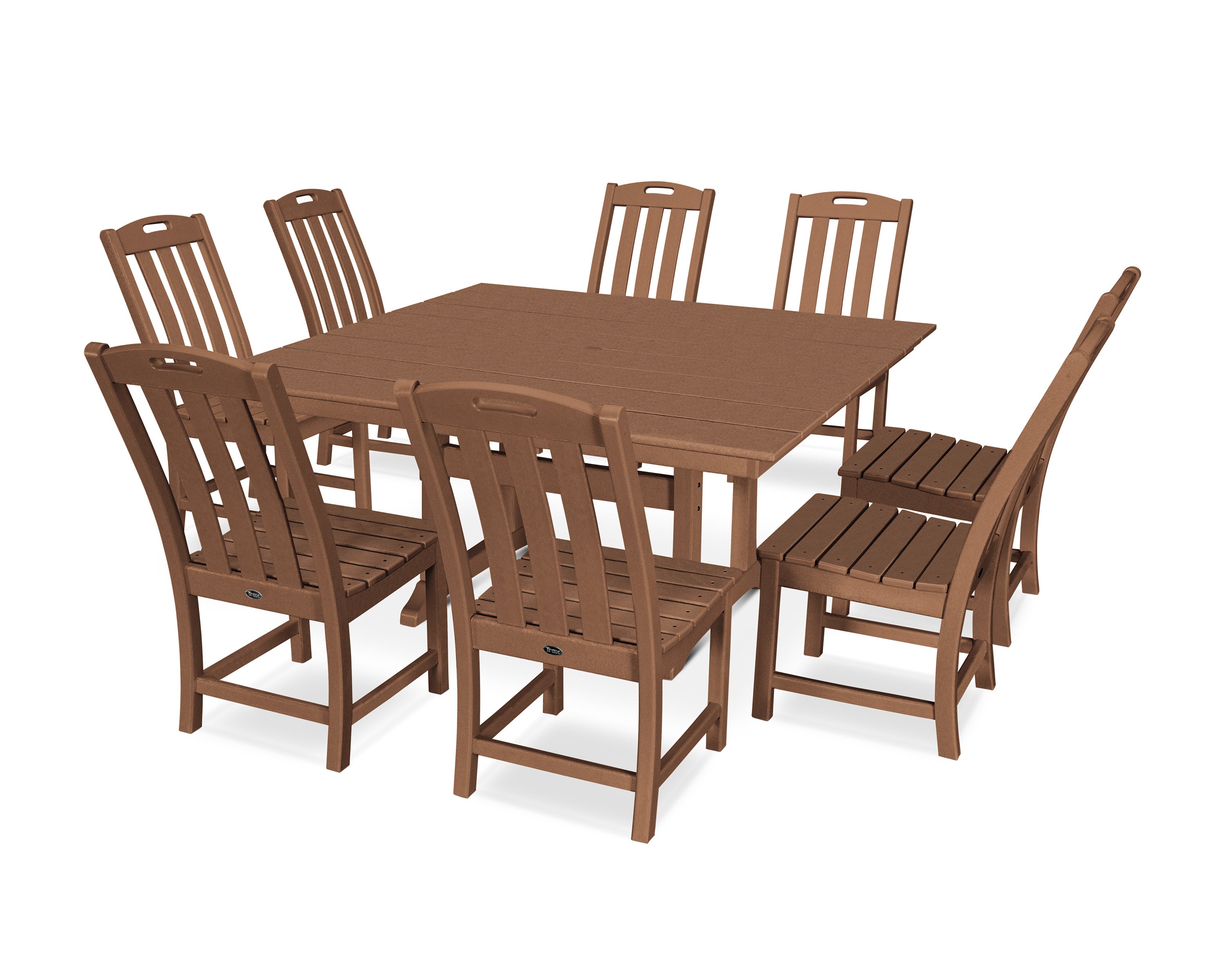 Yacht Club 9-Piece Farmhouse Trestle Side Chair Dining Set in Tree House