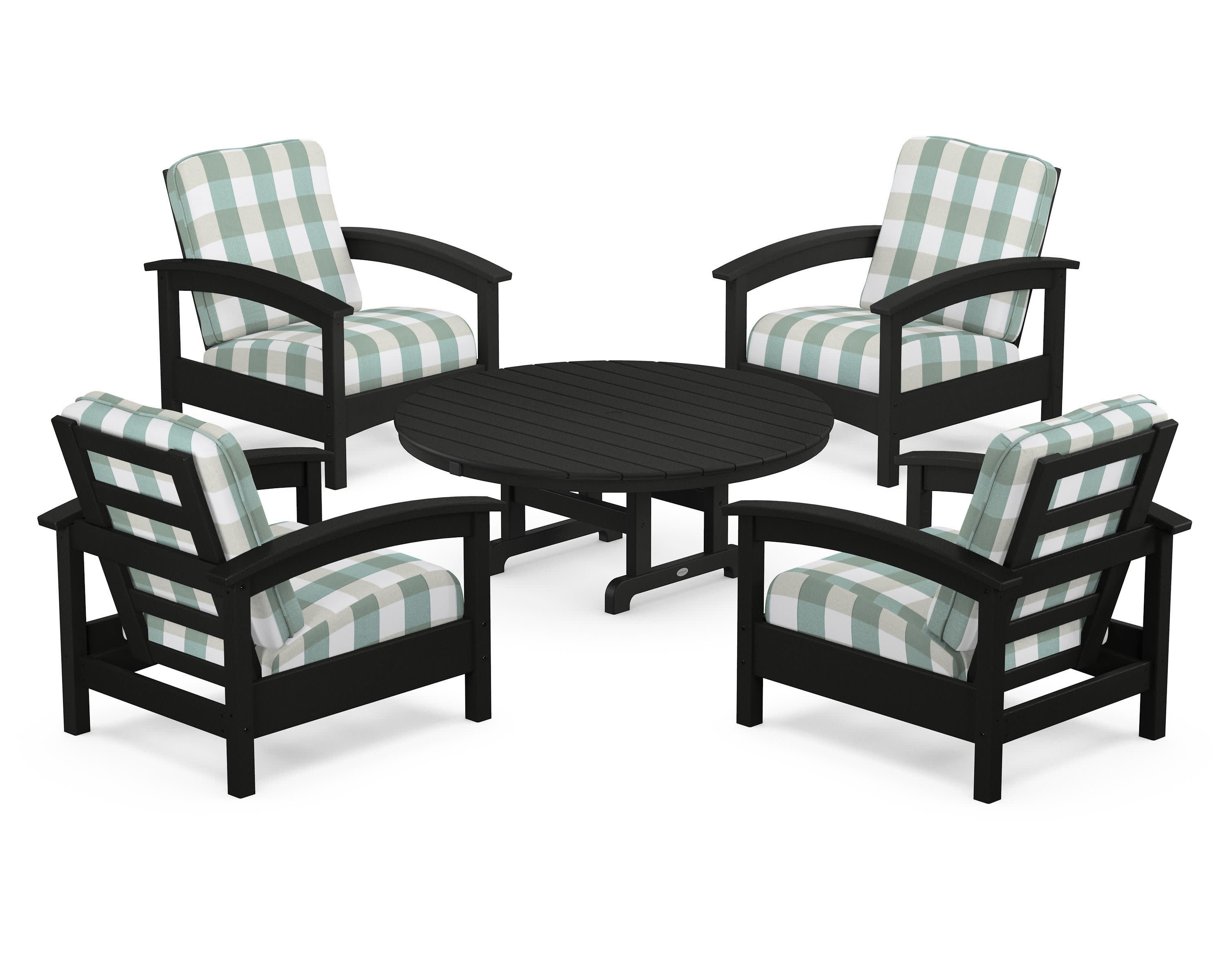 Rockport 5-Piece Deep Seating Set in Charcoal Black / Buffalo Plaid Glacier Spa