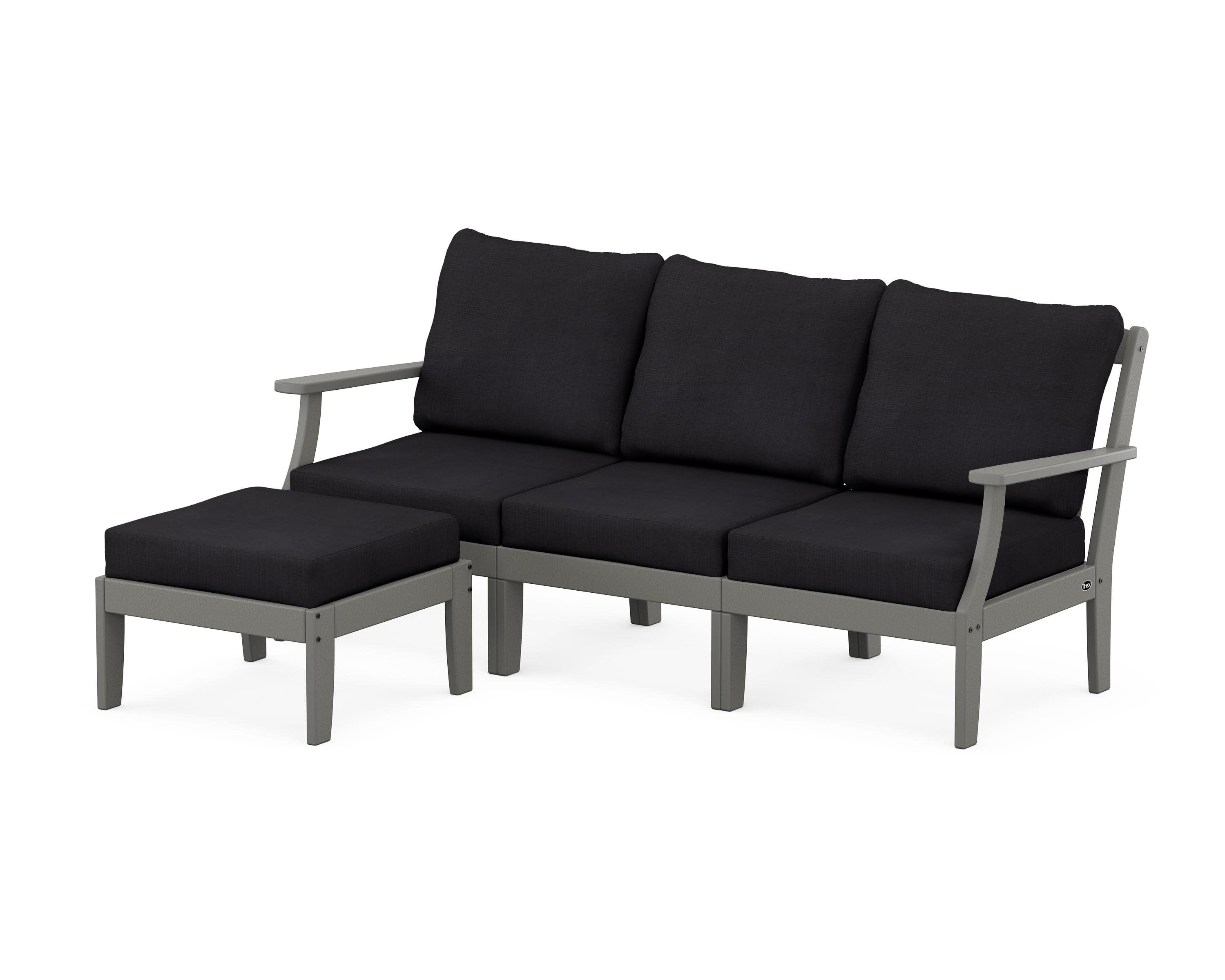 Yacht Club Modular 4-Piece Deep Seating Set with Ottoman in Stepping Stone / Midnight Linen