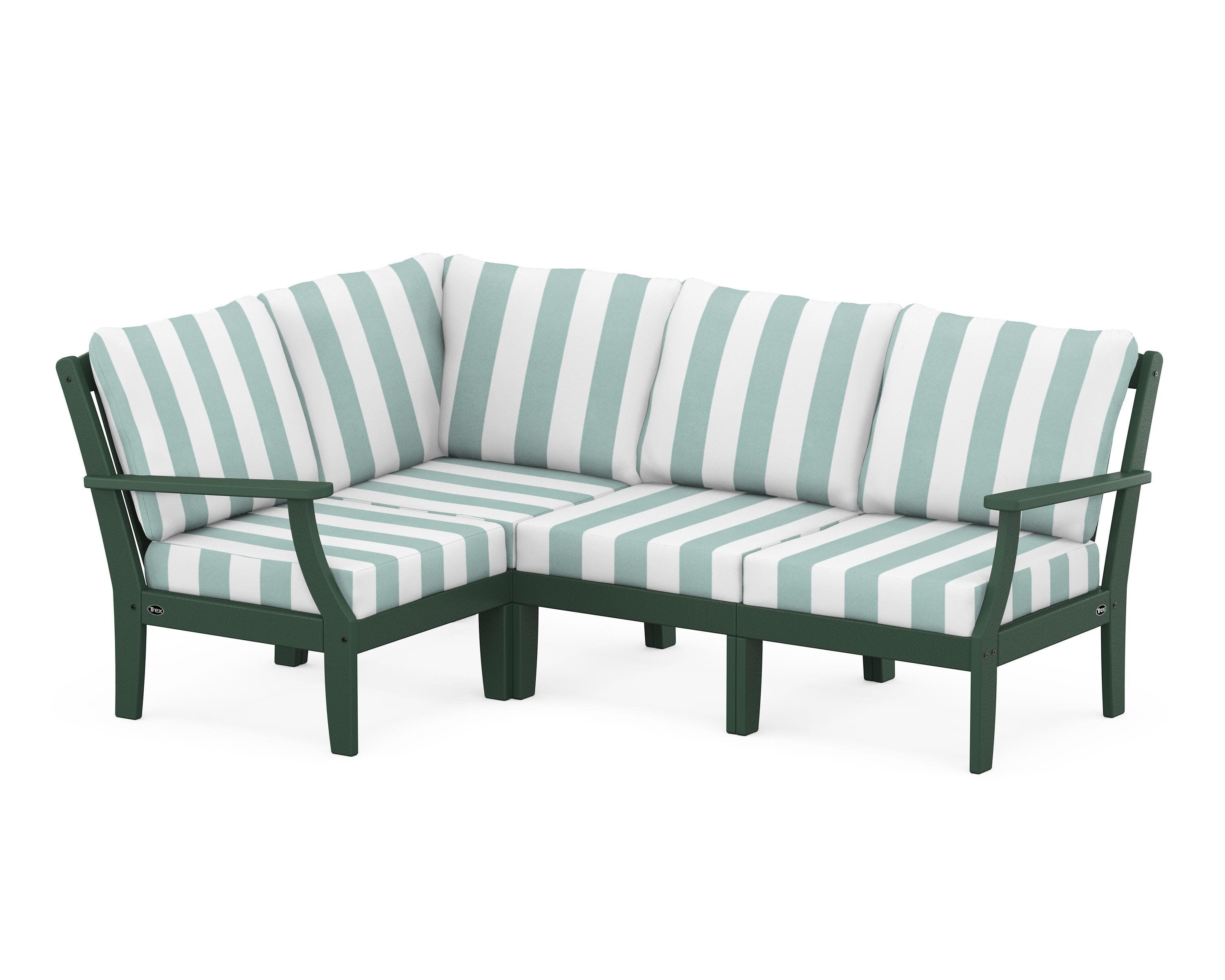 Yacht Club Modular 4-Piece Deep Seating Set in Rainforest Canopy / Cabana Stripe Glacier Spa