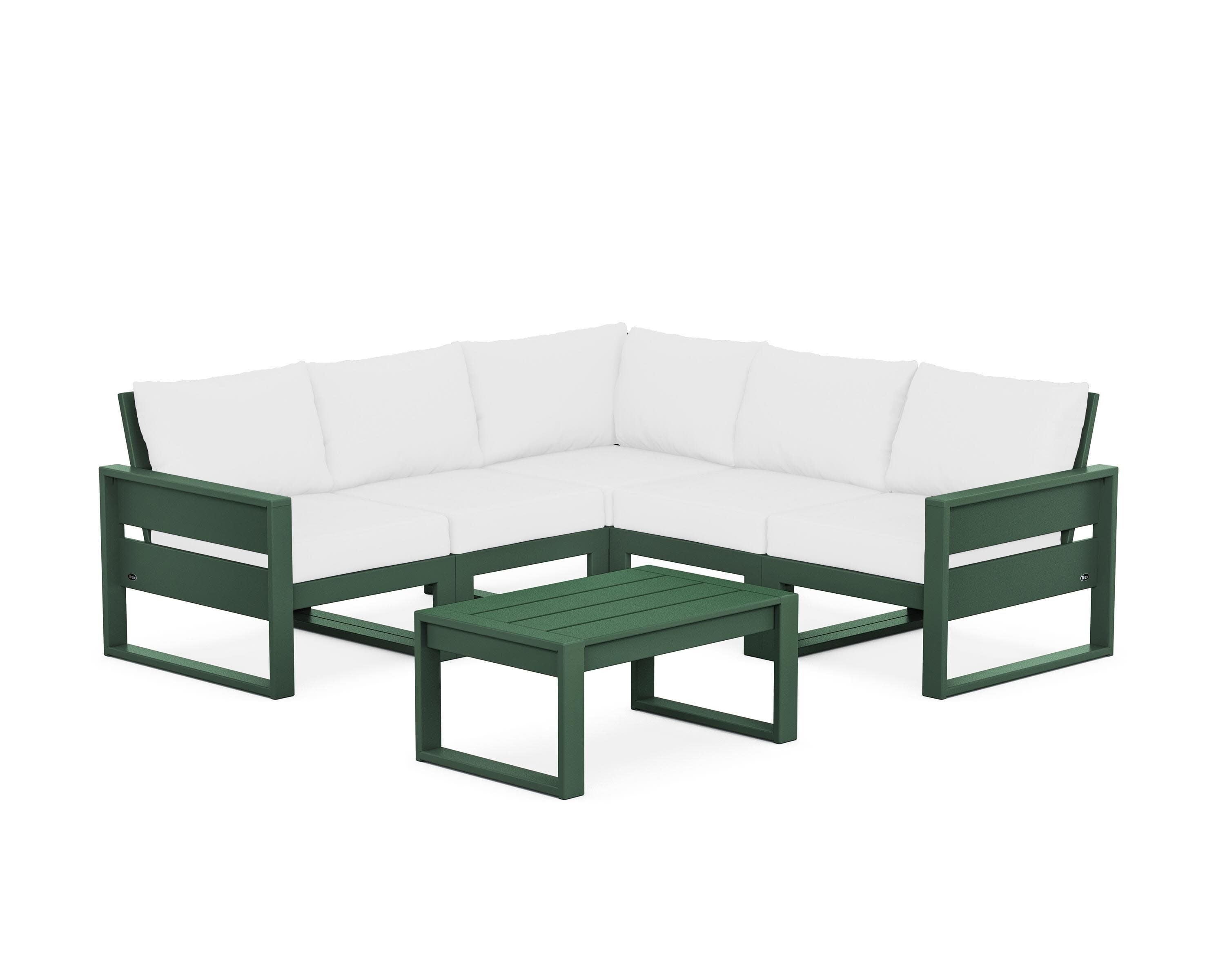 Eastport 6-Piece Deep Seating Sectional + Coffee Table Set in Rainforest Canopy / Natural