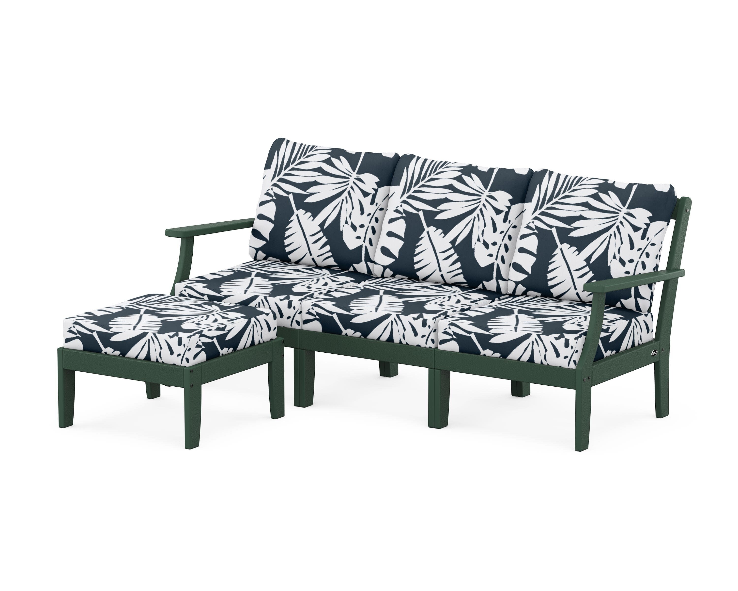 Yacht Club Modular 4-Piece Deep Seating Set with Ottoman in Rainforest Canopy / Leaf Marine Indigo