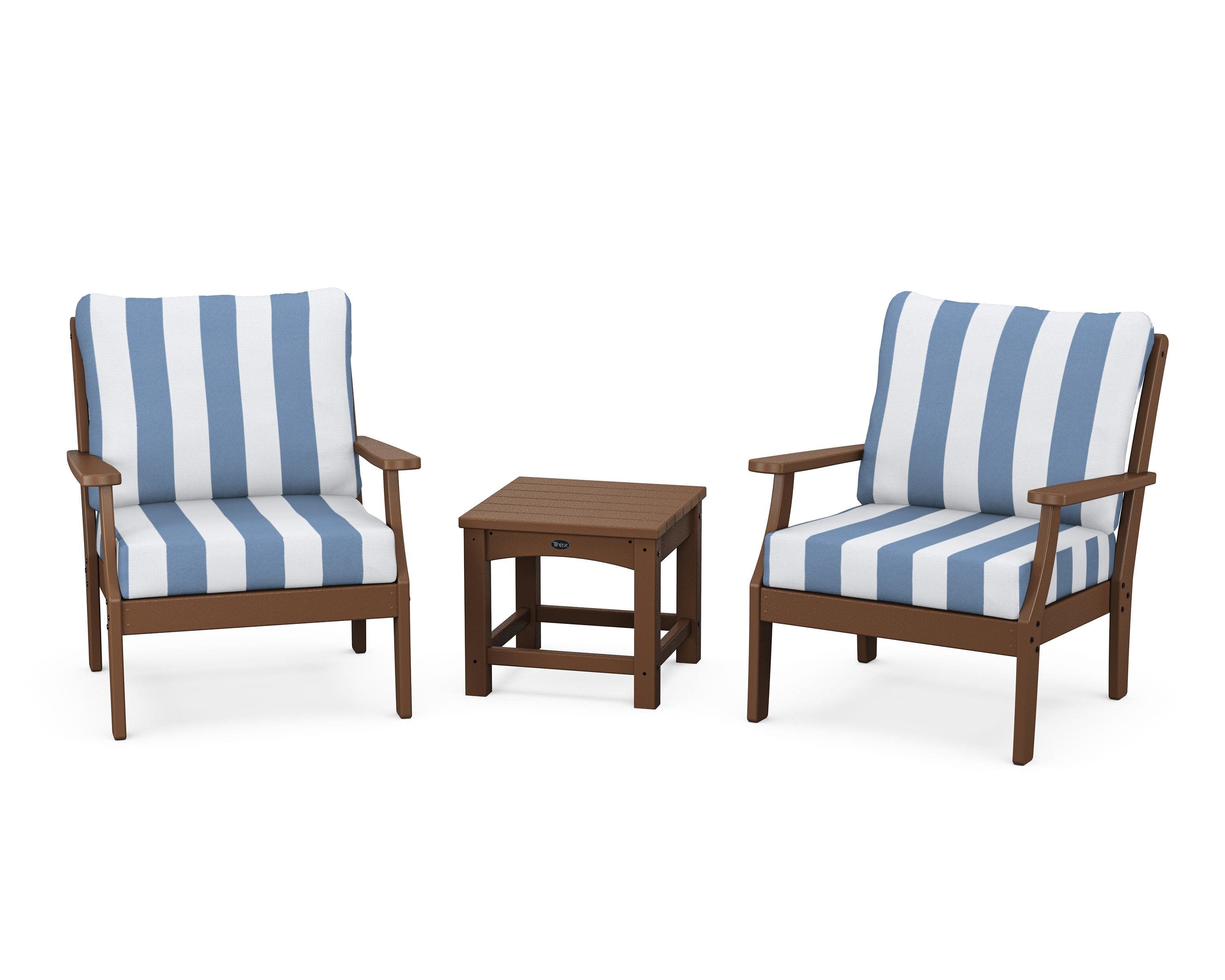 Yacht Club 3-Piece Deep Seating Set in Tree House / Cabana Stripe Sky Blue