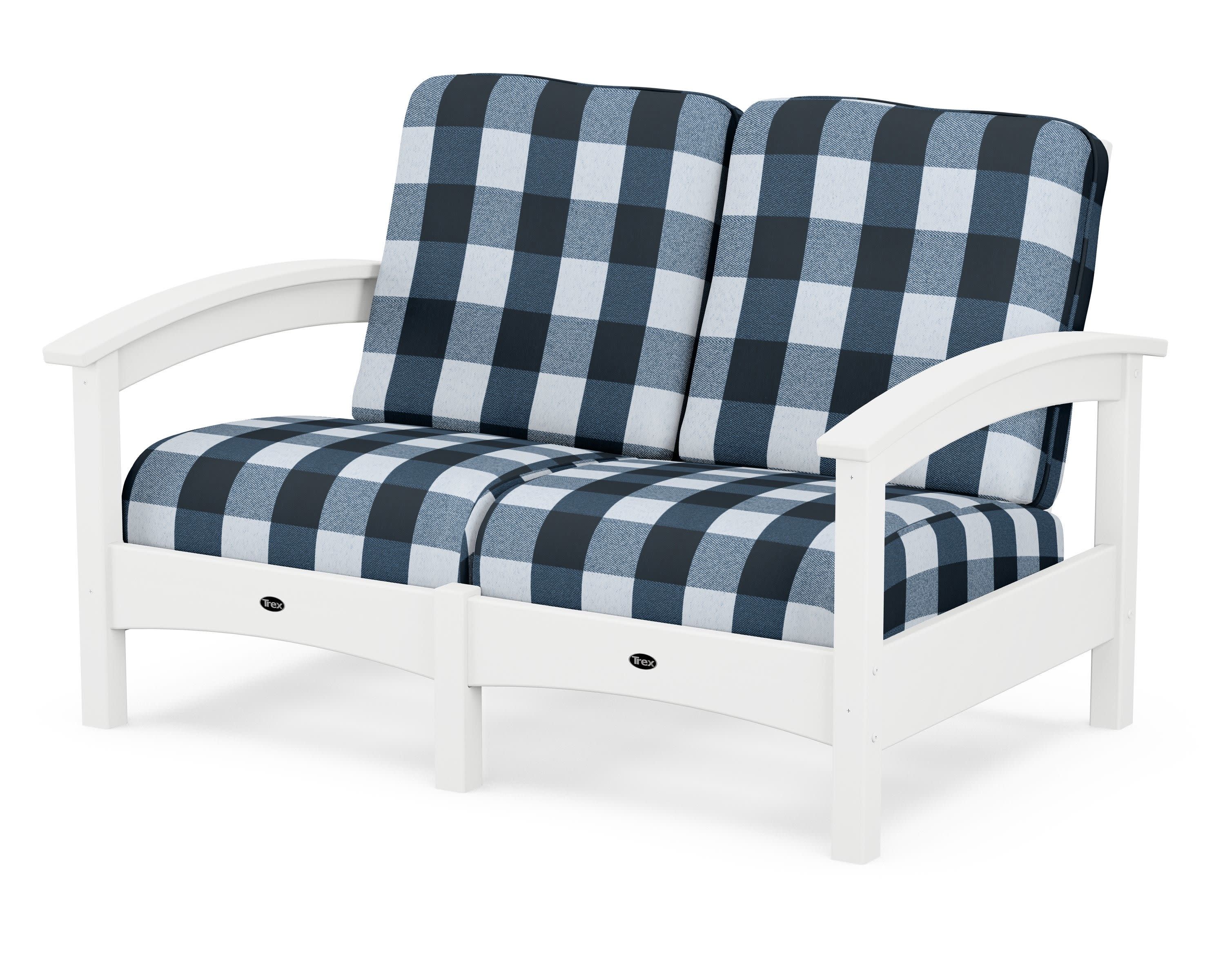 Rockport Club Loveseat in Classic White / Buffalo Plaid Marine Indigo