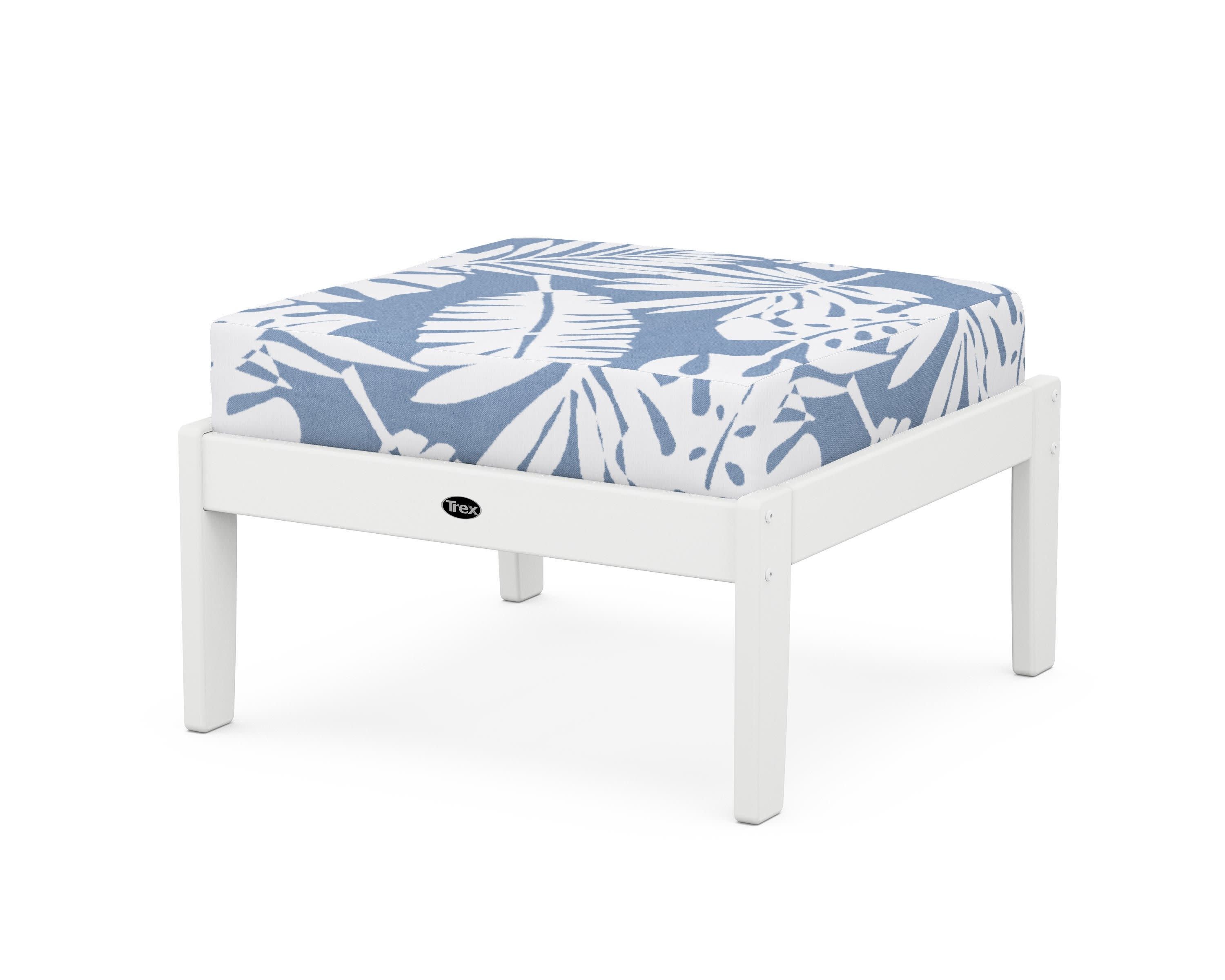 Yacht Club Deep Seating Ottoman in Classic White / Leaf Sky Blue