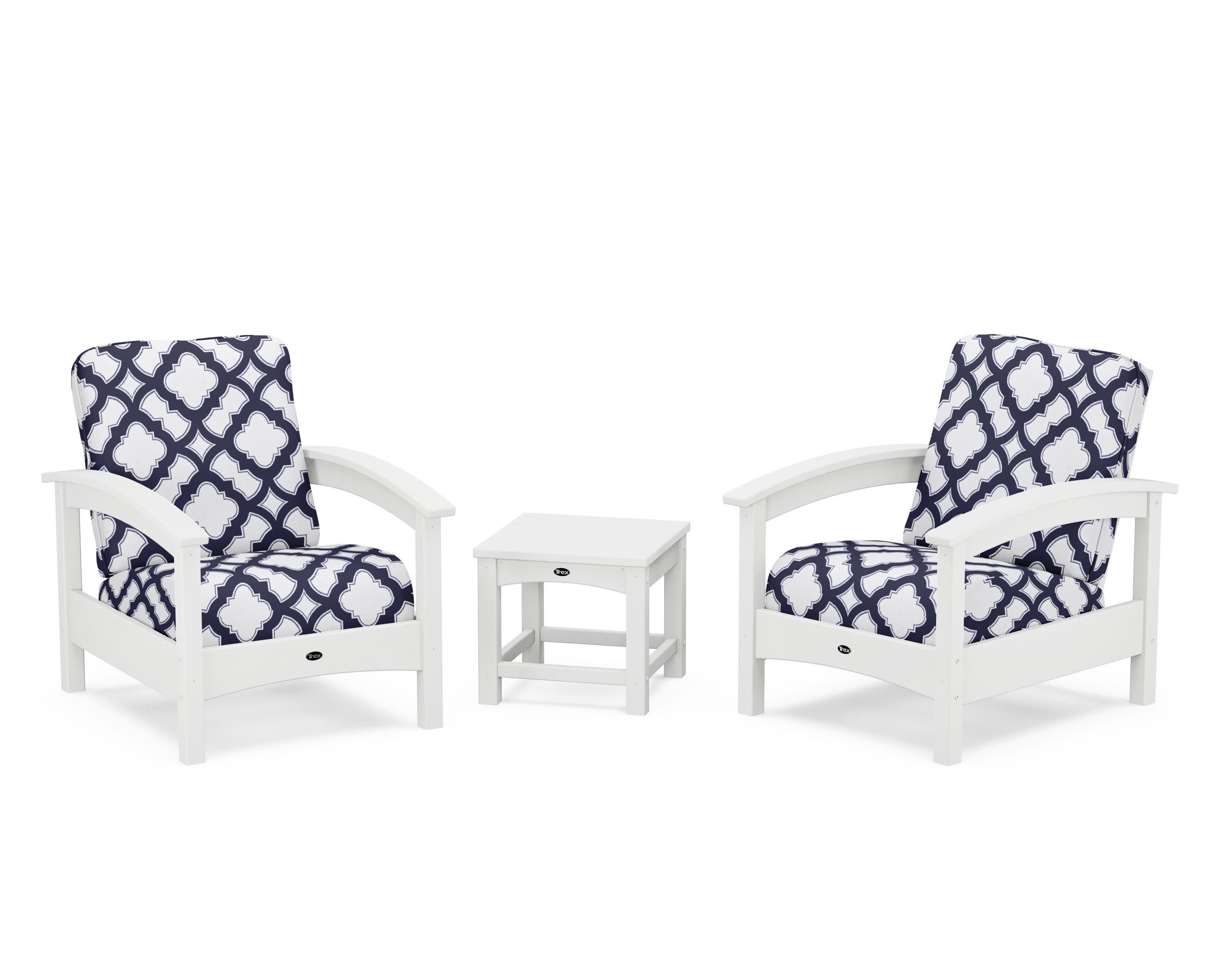 Rockport Club 3-Piece Deep Seating Conversation Set in Classic White / Trellis Navy