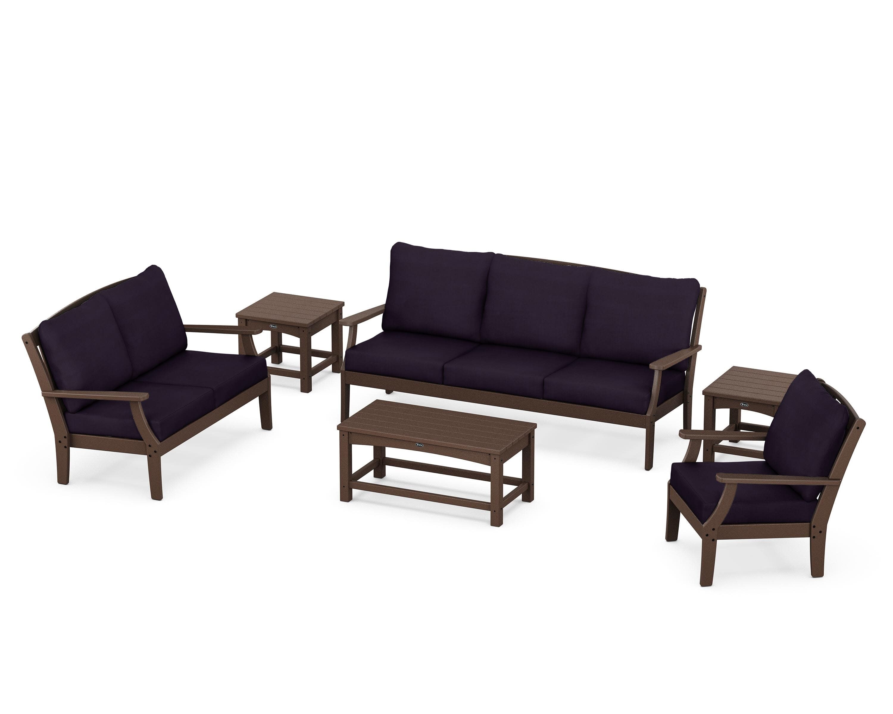 Yacht Club 6-Piece Deep Seating Set in Vintage Lantern / Navy Linen