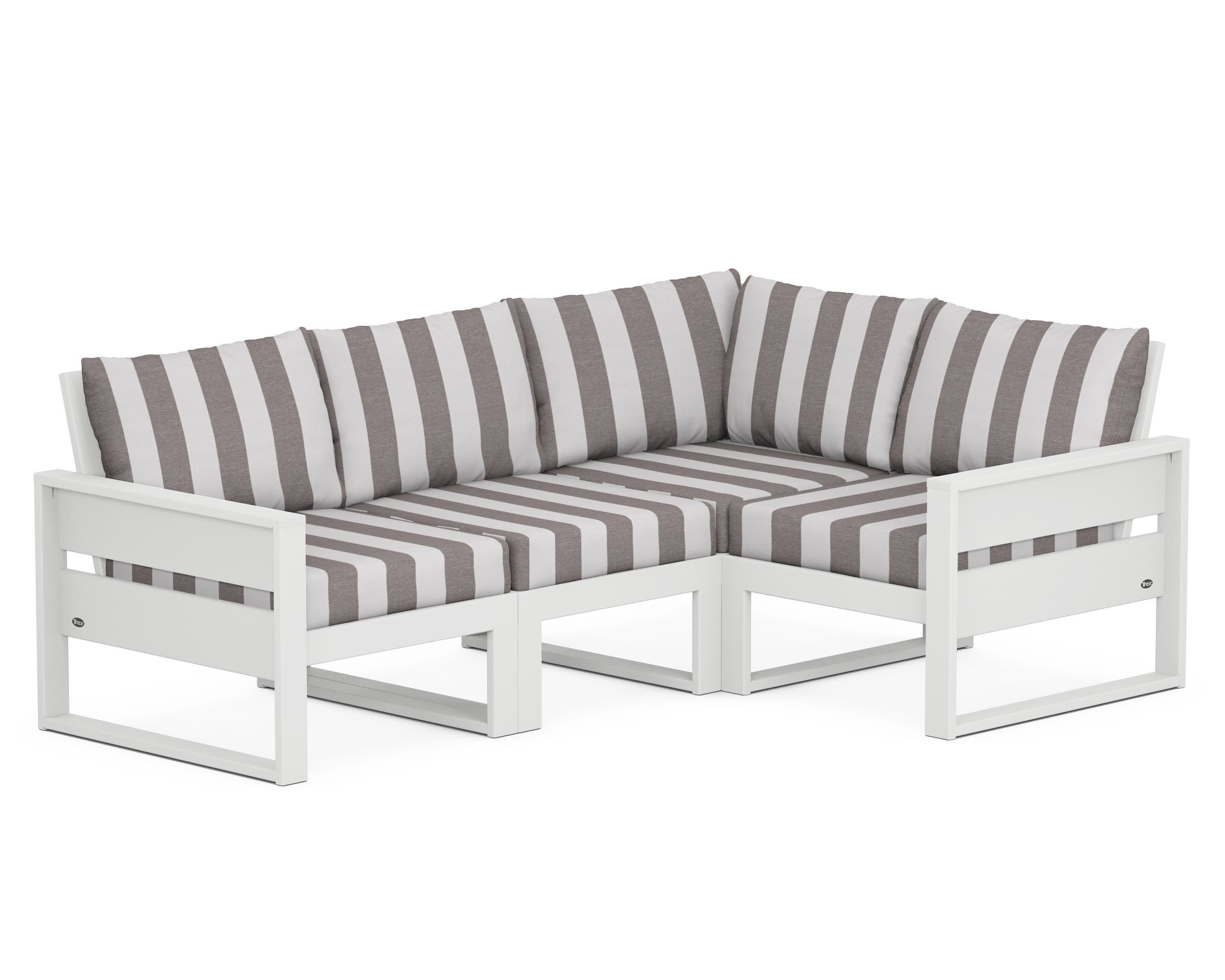 Eastport 4- Piece Sectional in Classic White / Cabana Stripe Grey Mist