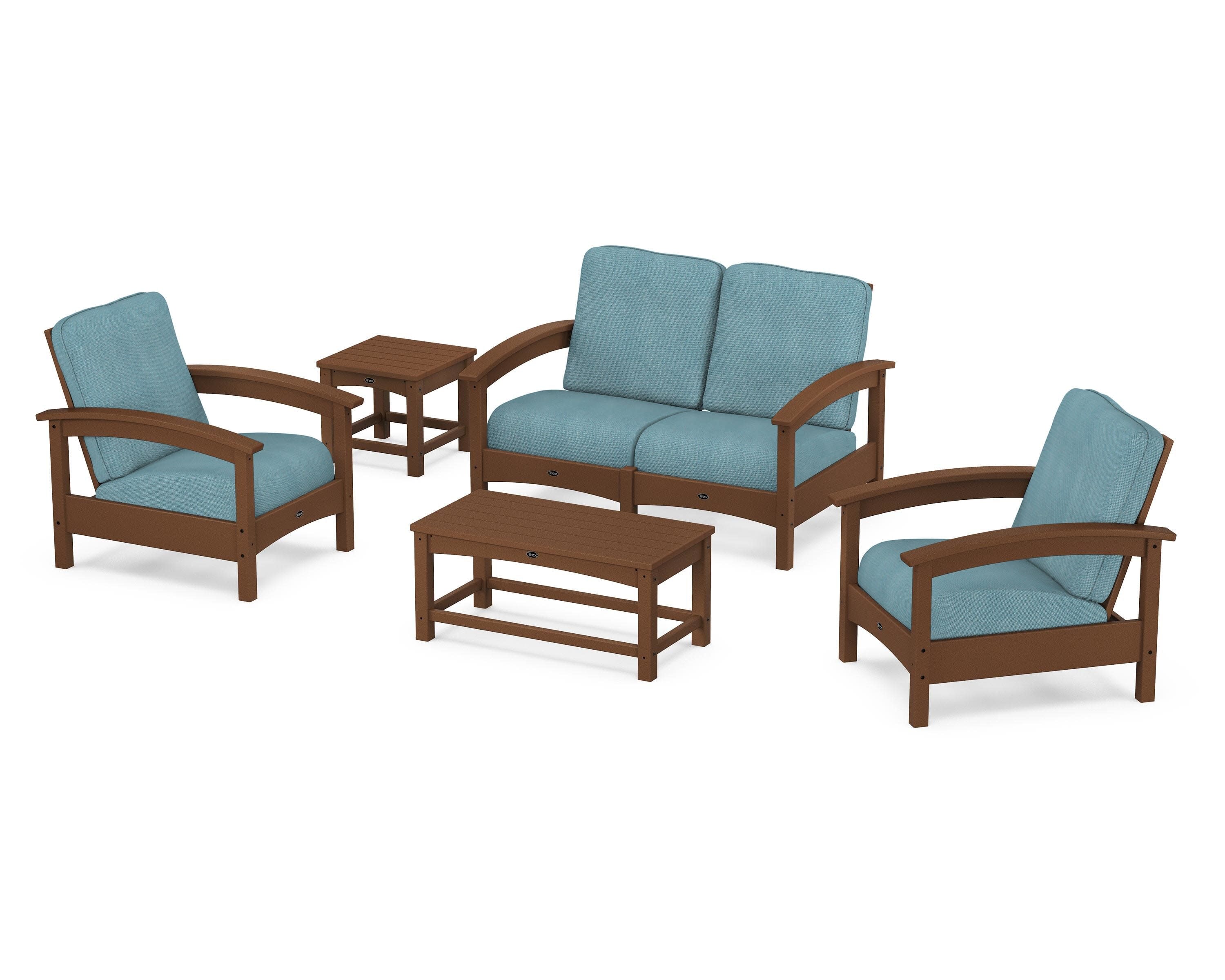 Rockport Club 6-Piece Deep Seating Conversation Set in Tree House / Lattice Sky Blue