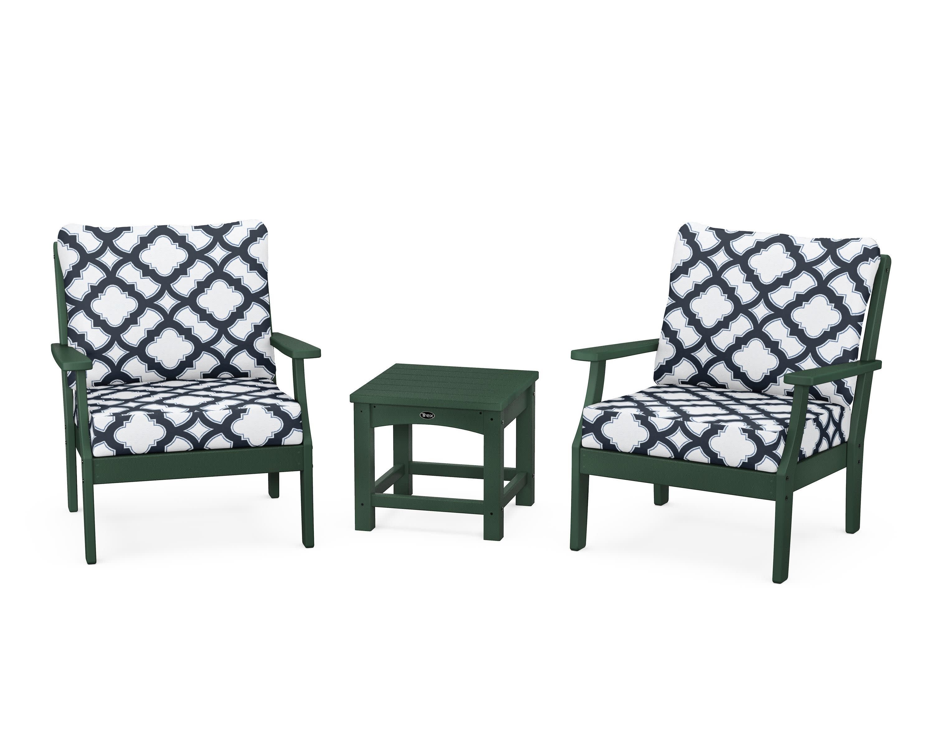 Yacht Club 3-Piece Deep Seating Set in Rainforest Canopy / Trellis Marine Indigo