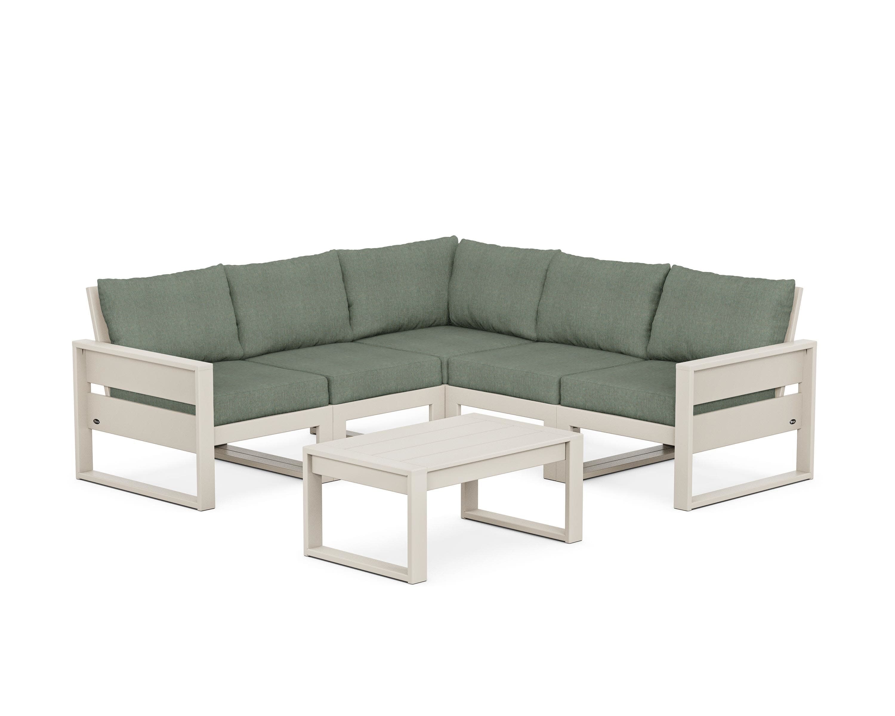 Eastport 6-Piece Deep Seating Sectional + Coffee Table Set in Sand Castle / Cast Sage