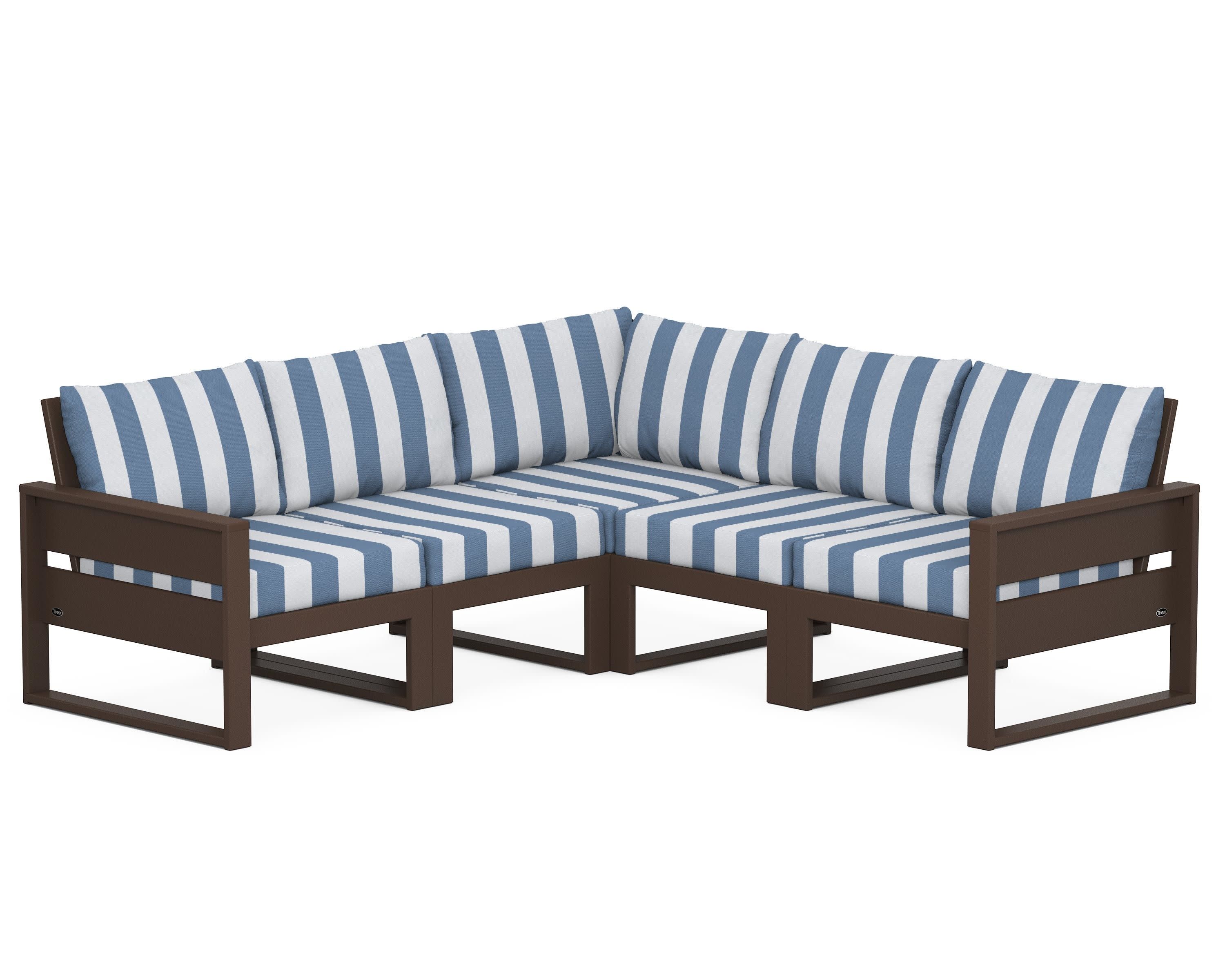 Eastport 5-Piece Sectional in Vintage Lantern / Cabana Stripe Sky Blue