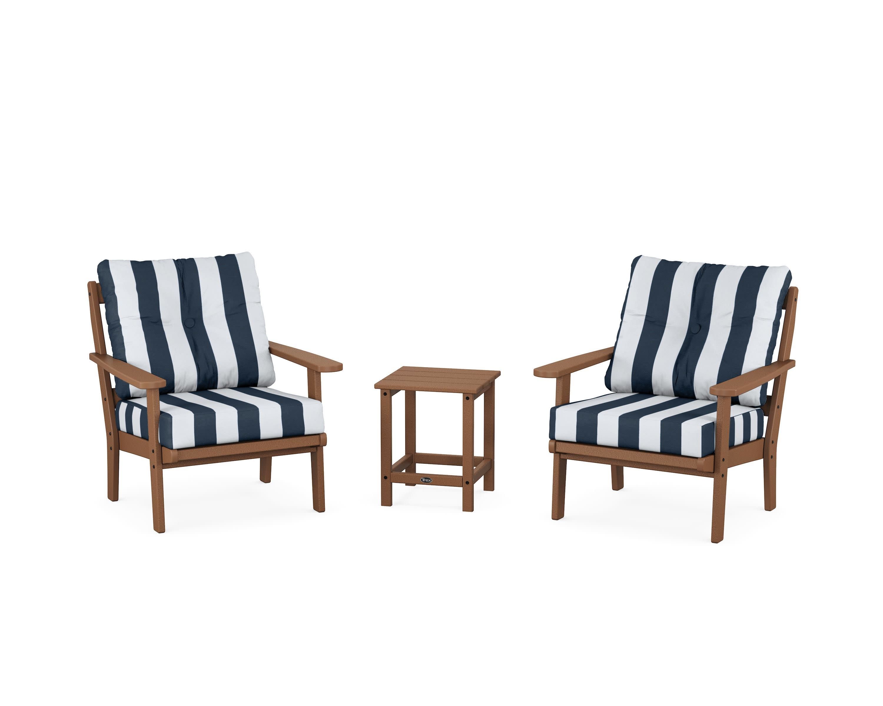 Cape Cod 3-Piece Deep Seating Set in Tree House / Cabana Stripe Marine Indigo