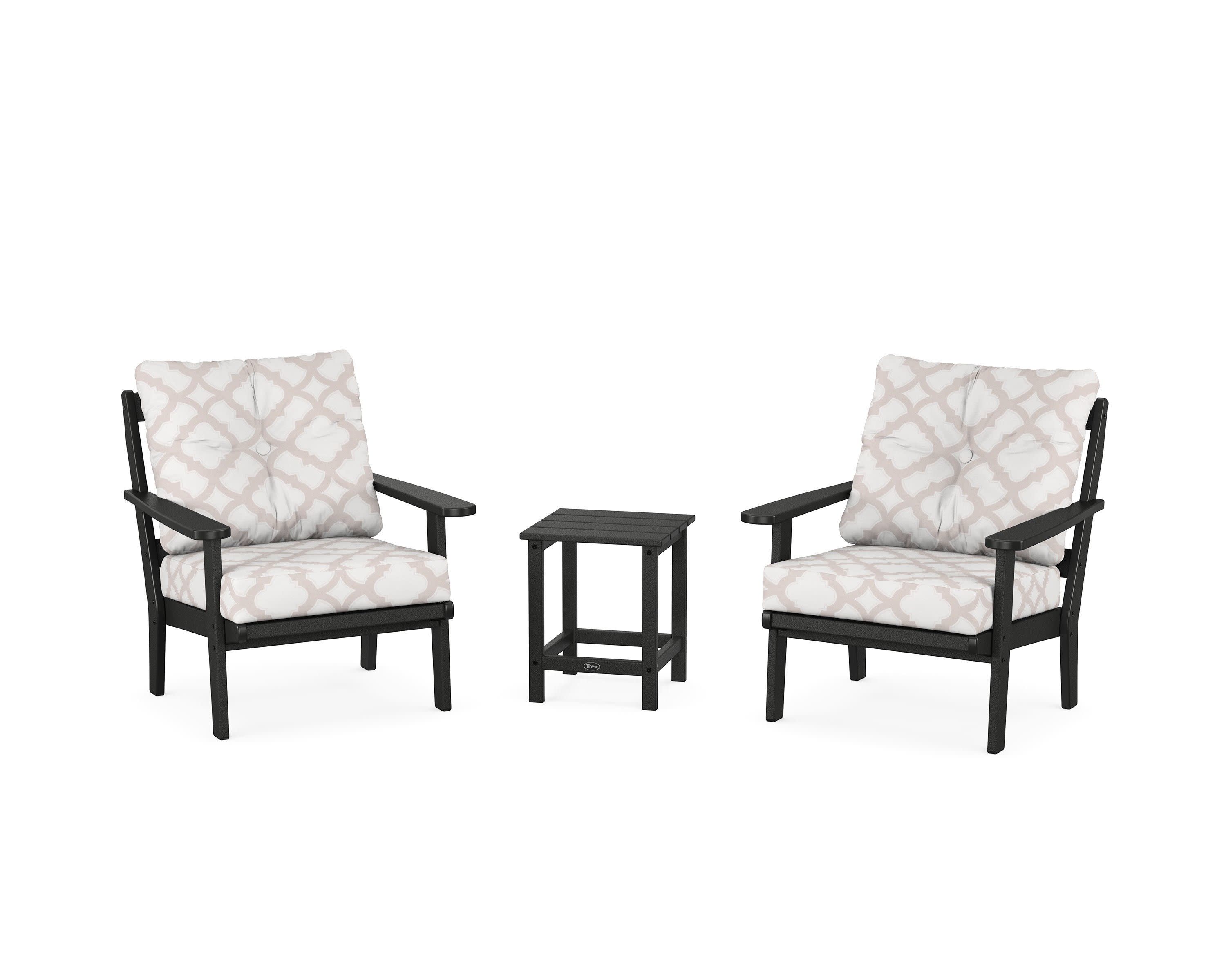 Cape Cod 3-Piece Deep Seating Set in Charcoal Black / Trellis Dune Burlap