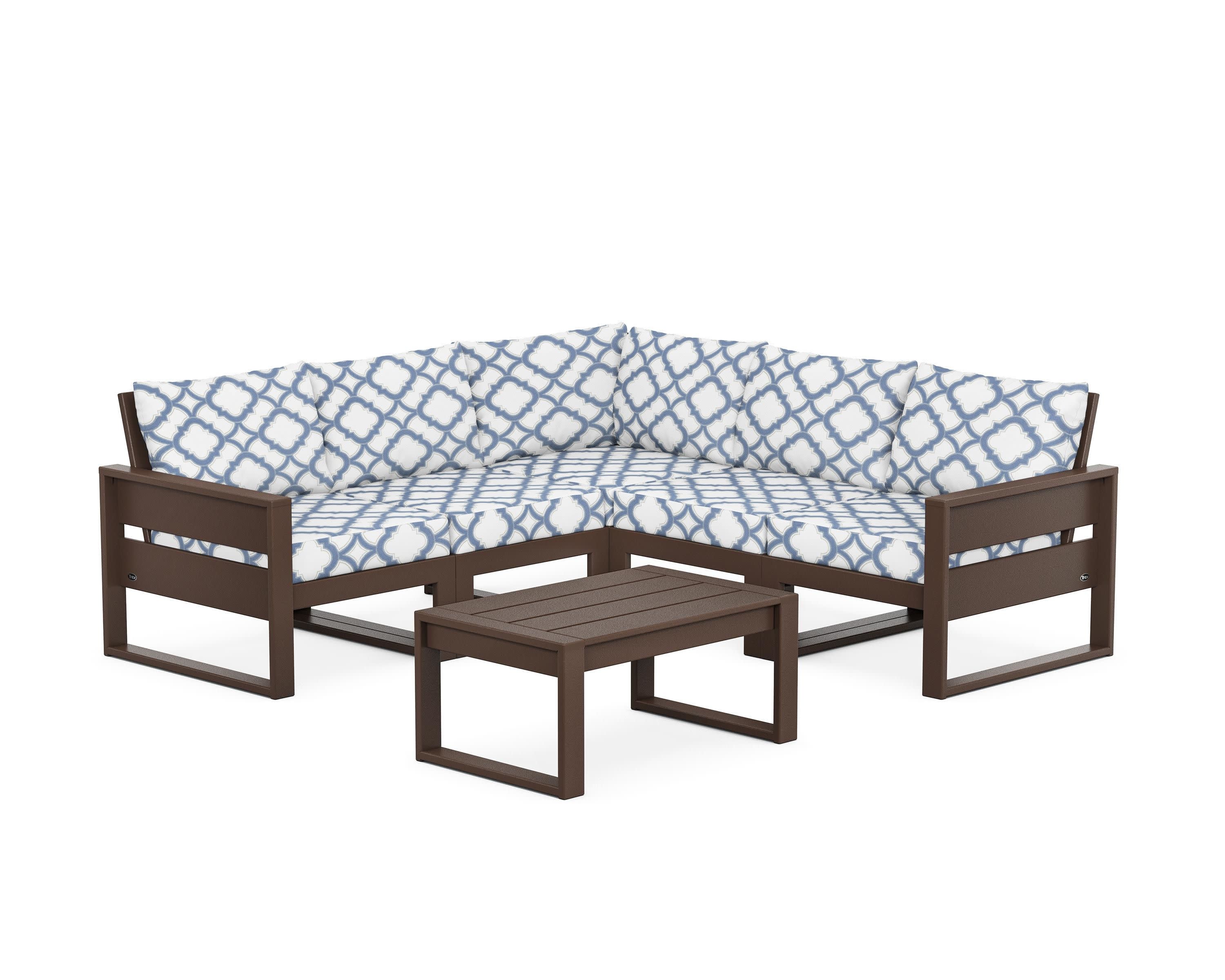 Eastport 6-Piece Deep Seating Sectional + Coffee Table Set in Vintage Lantern / Trellis Sky Blue