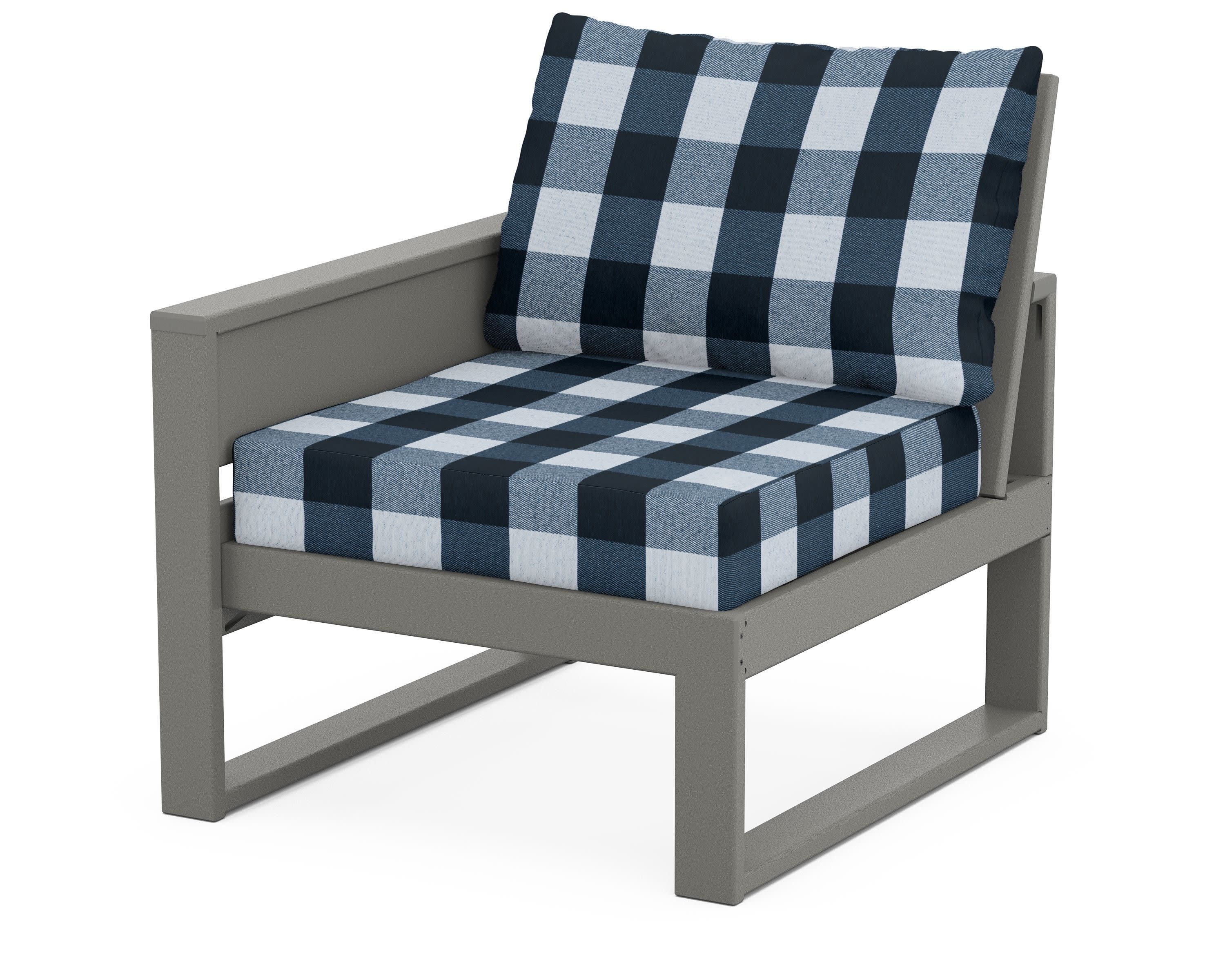 Eastport Modular Left Arm Chair in Stepping Stone / Buffalo Plaid Marine Indigo