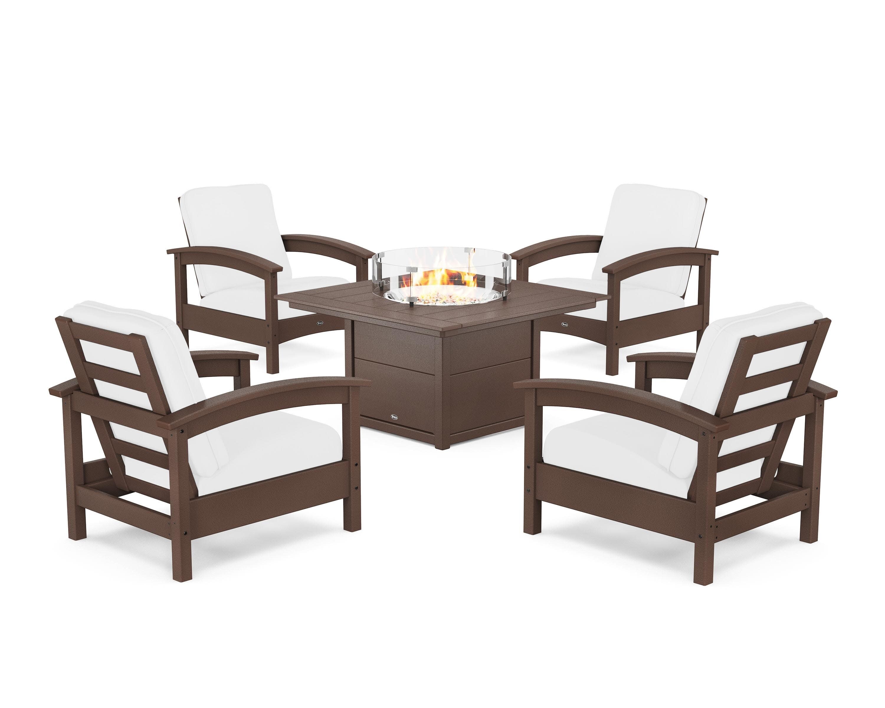 Rockport 5-Piece Deep Seating Set with Square Fire Pit Table in Vintage Lantern / Natural