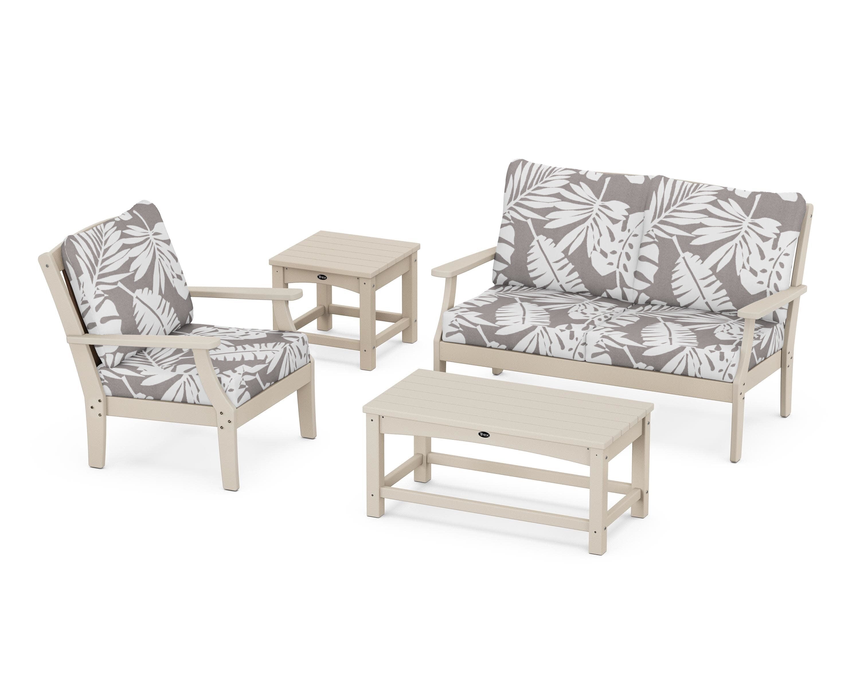 Yacht Club 4-Piece Deep Seating Set in Sand Castle / Leaf Grey Mist
