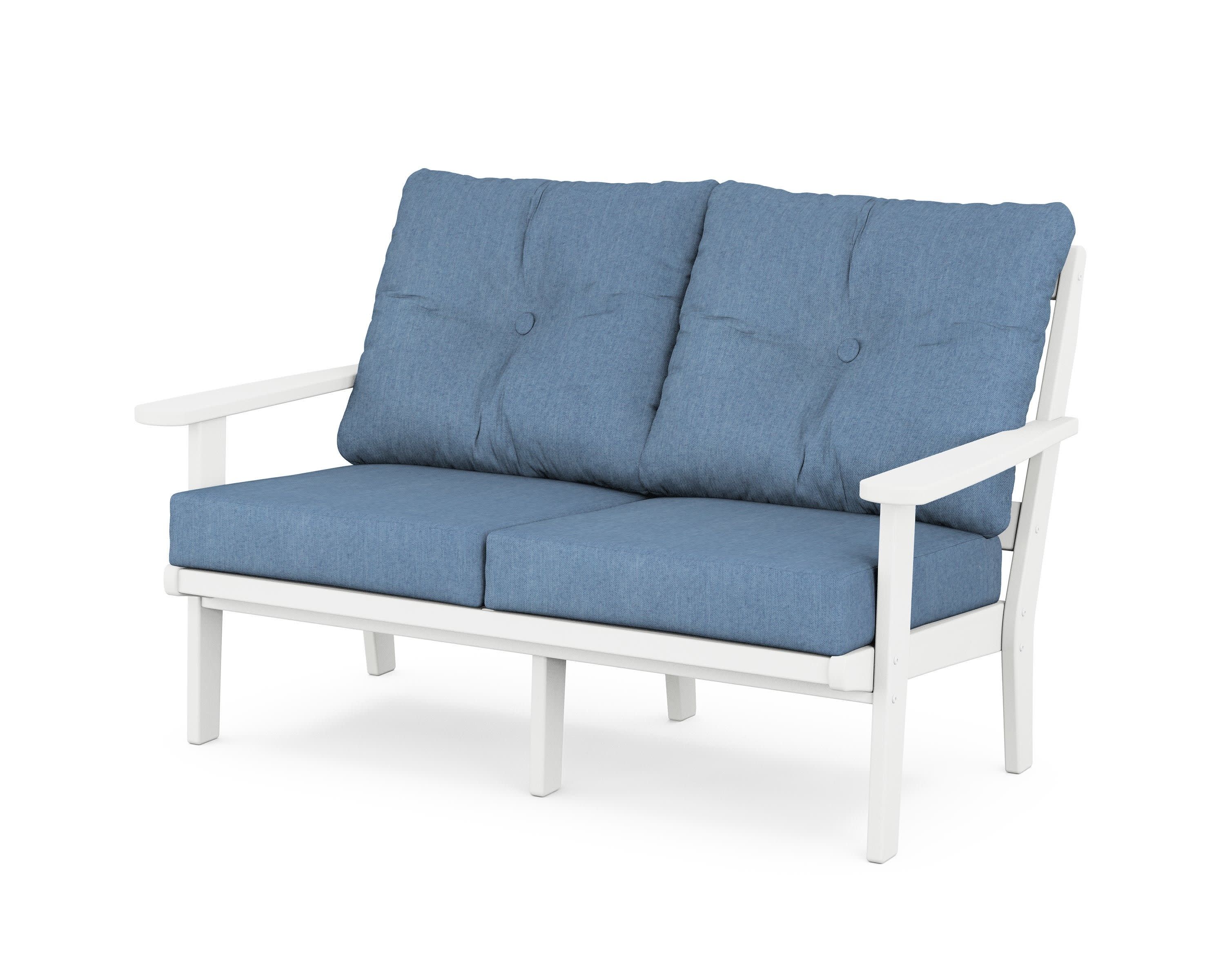 Cape Cod Deep Seating Loveseat in Classic White / Sky Blue