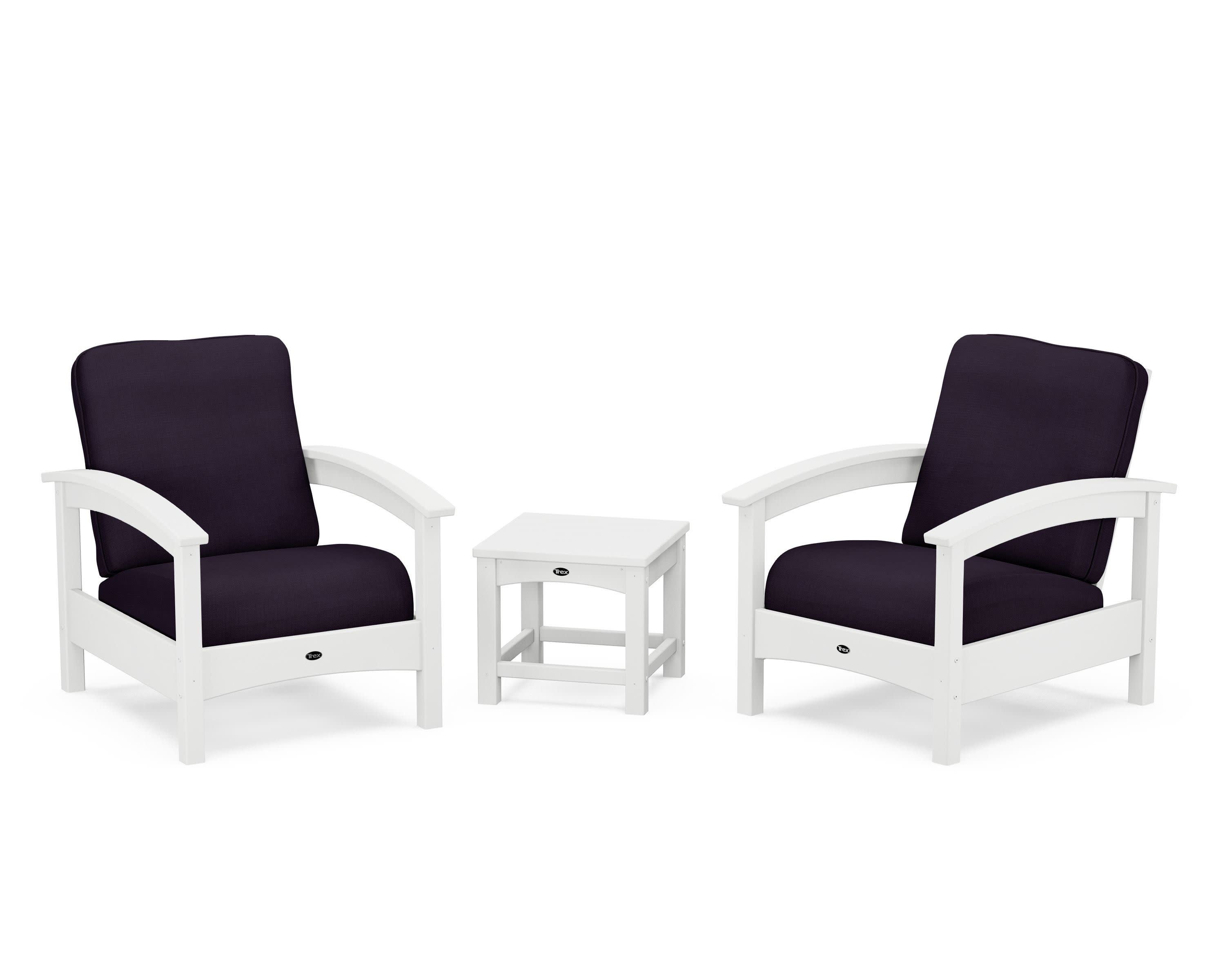 Rockport Club 3-Piece Deep Seating Conversation Set in Classic White / Navy Linen