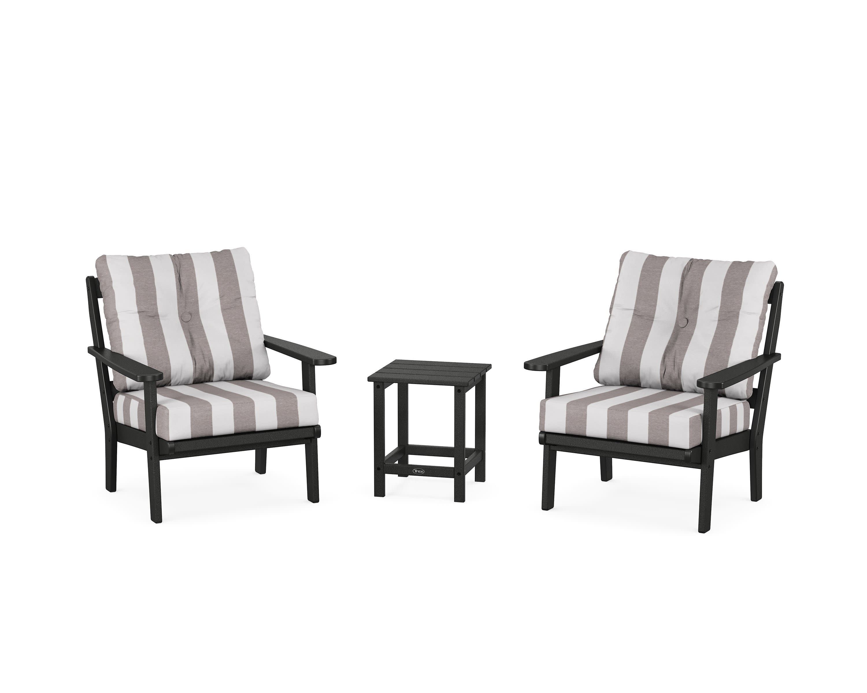 Cape Cod 3-Piece Deep Seating Set in Charcoal Black / Cabana Stripe Grey Mist