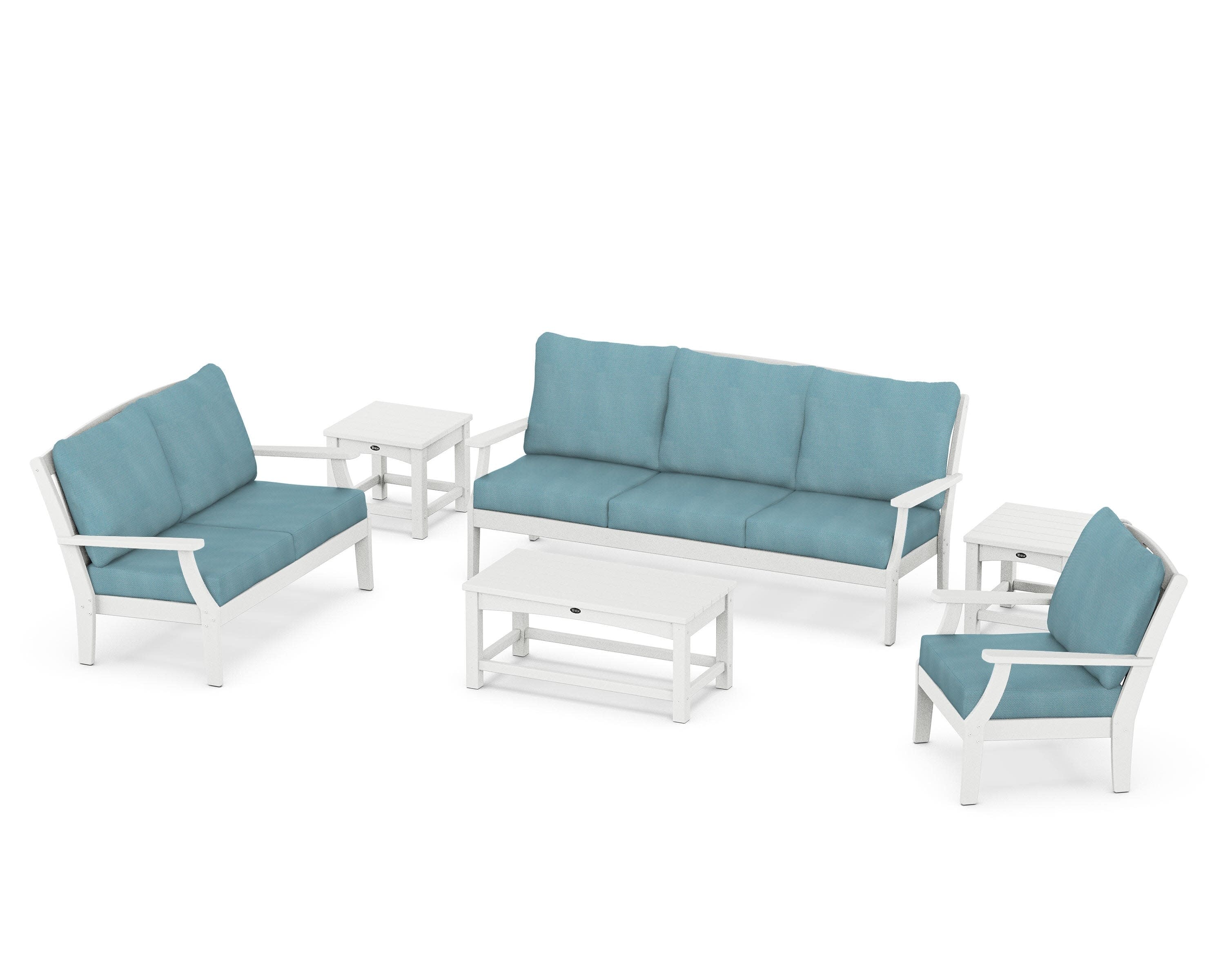 Yacht Club 6-Piece Deep Seating Set in Classic White / Lattice Sky Blue
