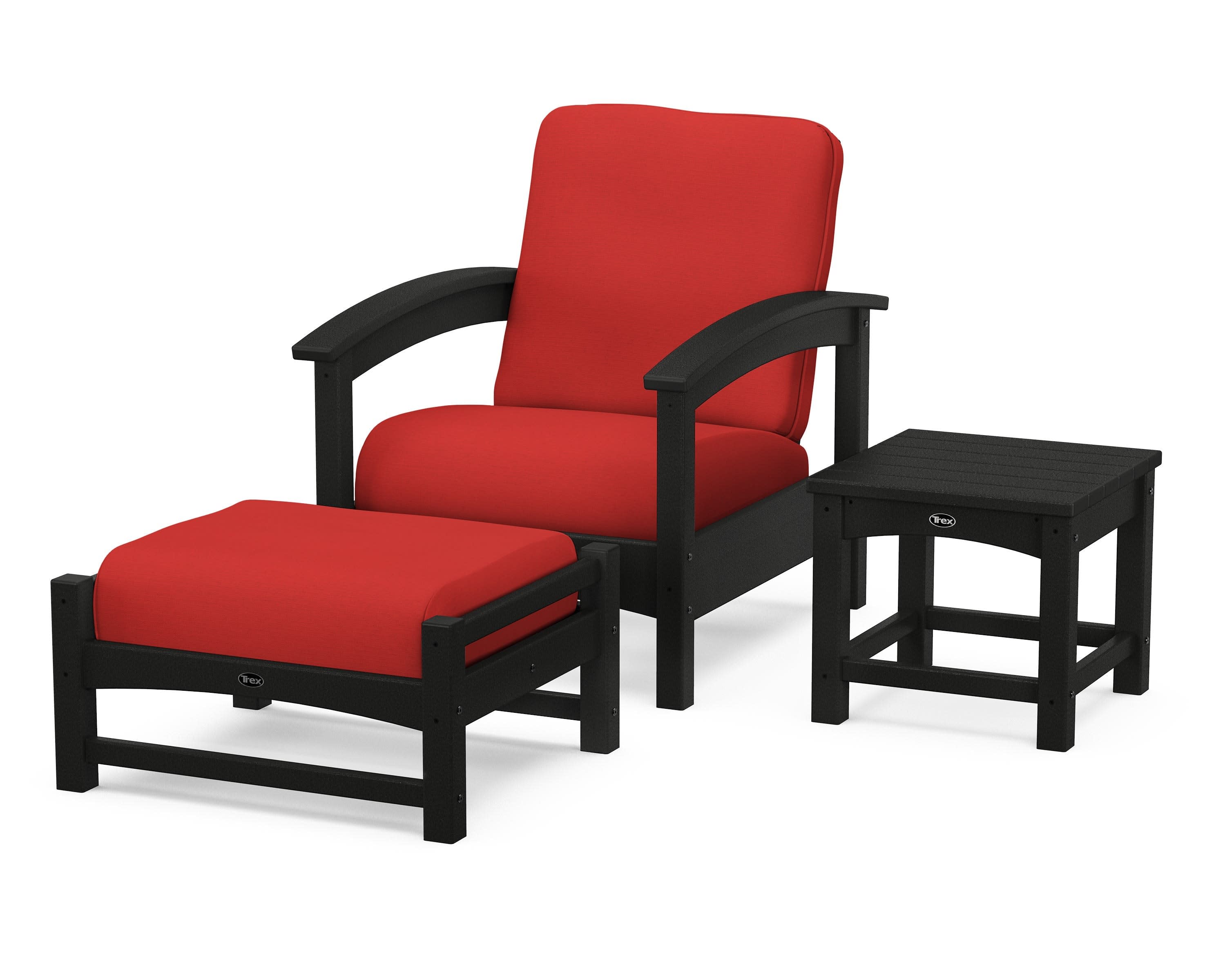 Rockport 3-Piece Deep Seating Set in Charcoal Black / Crimson Linen