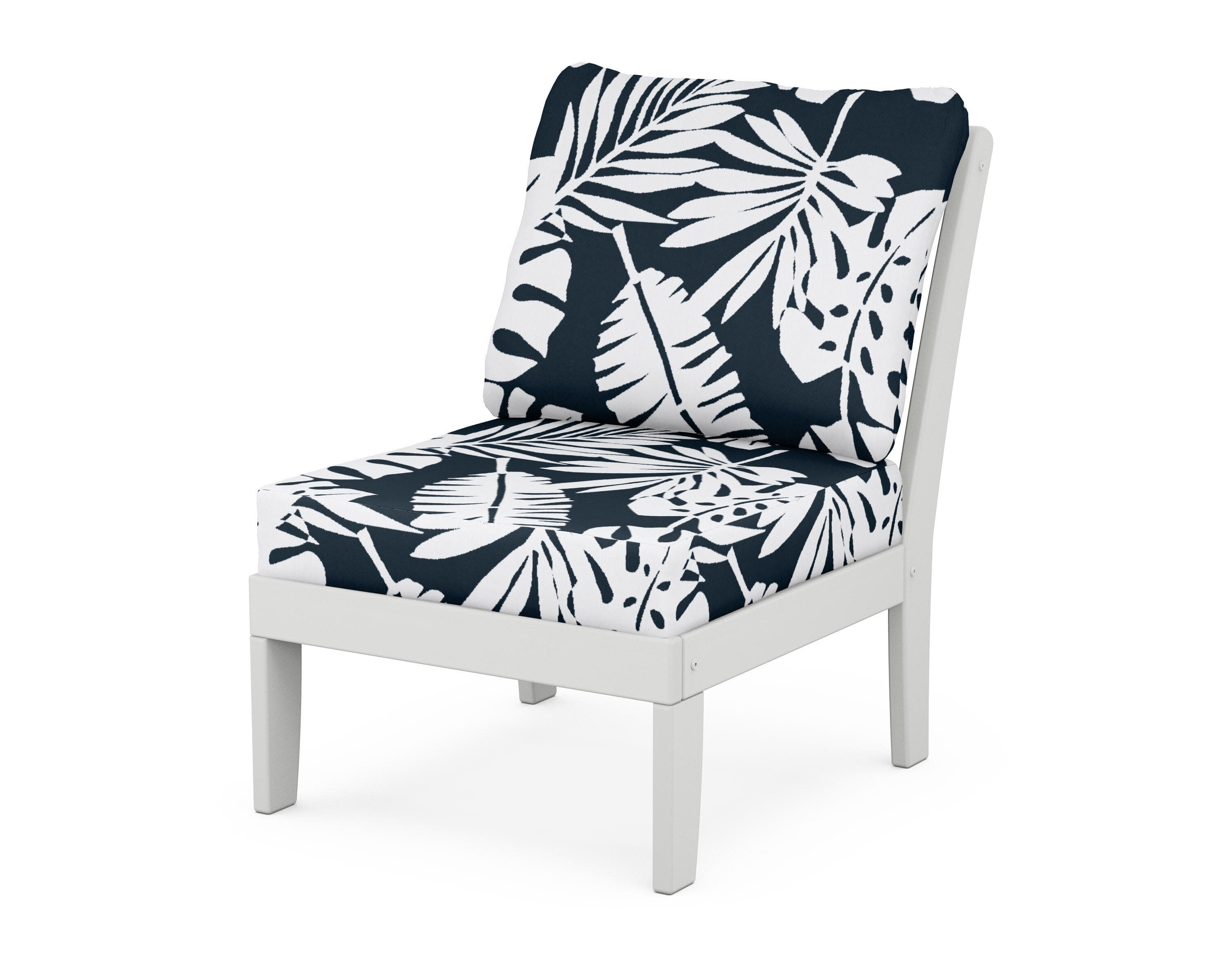 Yacht Club Modular Armless Chair in Classic White / Leaf Marine Indigo