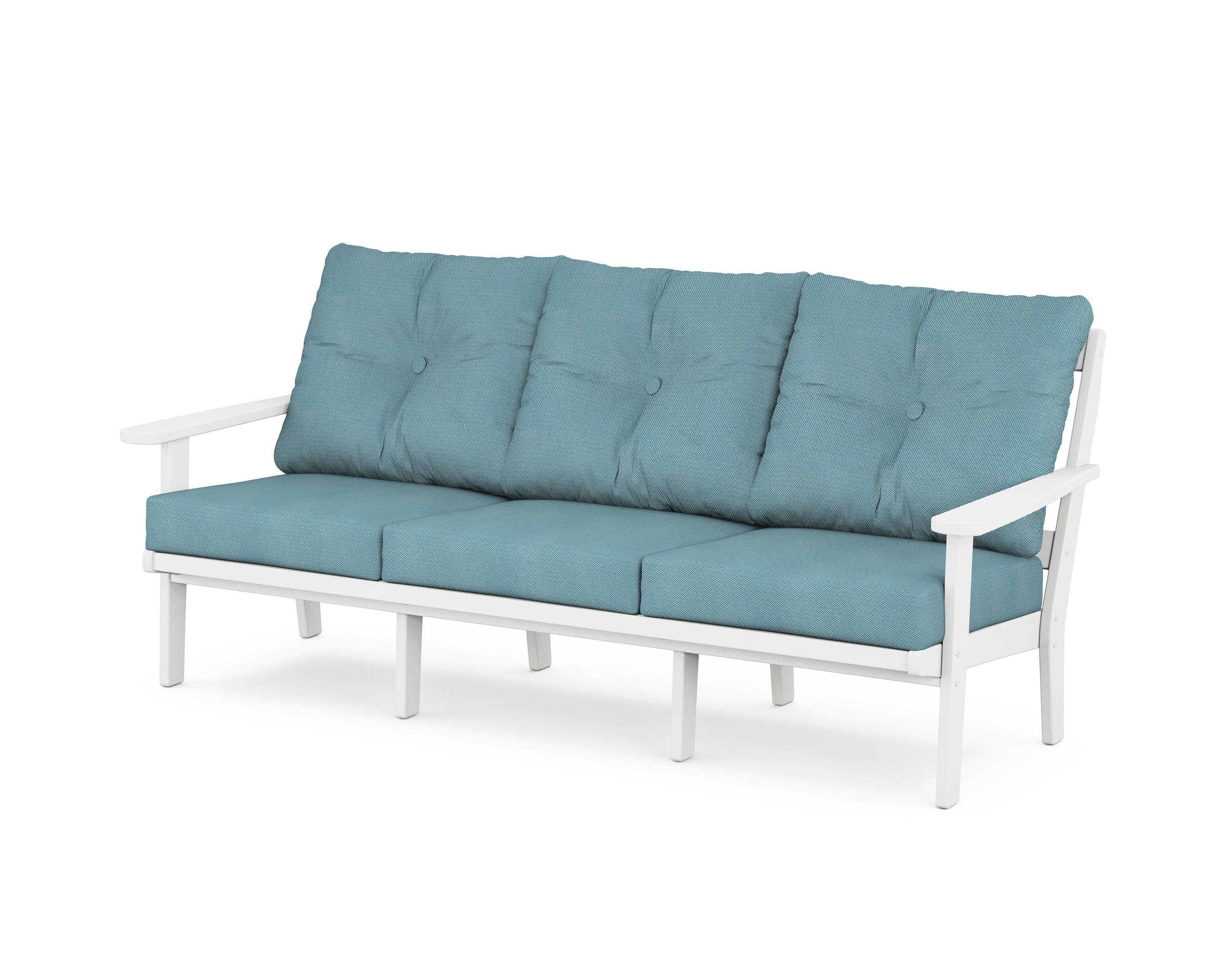 Cape Cod Deep Seating Sofa in Classic White / Lattice Sky Blue