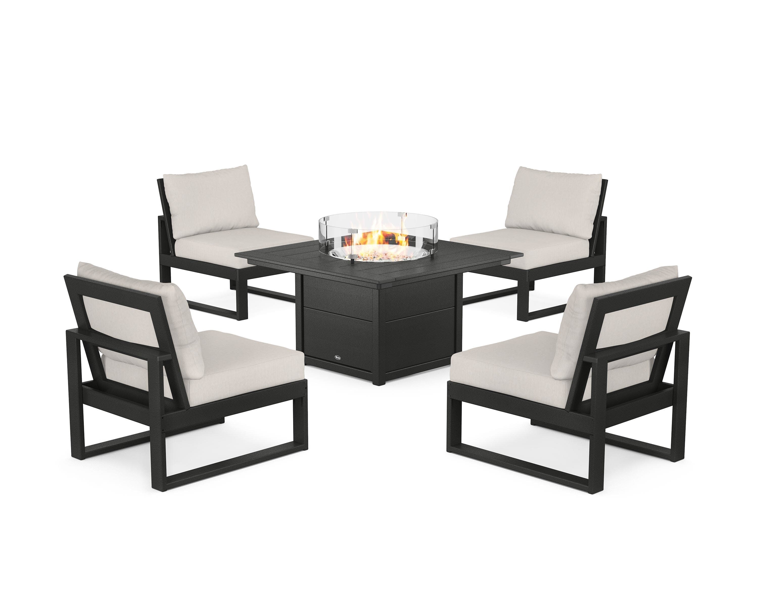 Eastport Modular 5-Piece Deep Seating Set with Square Fire Pit Table in Charcoal Black / Cast Ash