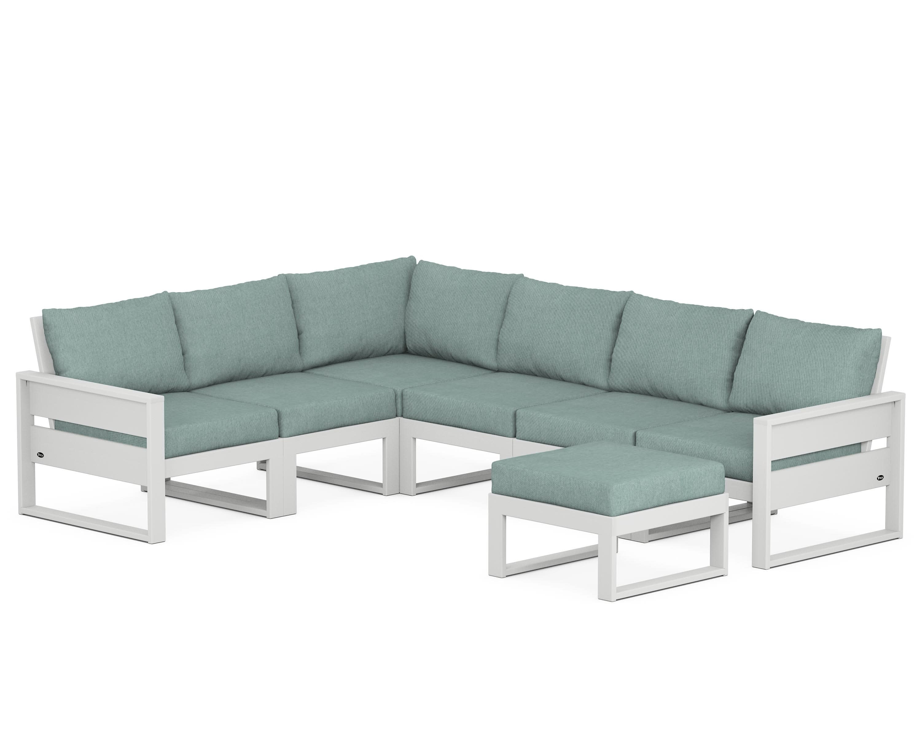 Eastport 6-Piece Sectional with Ottoman in Classic White / Glacier Spa