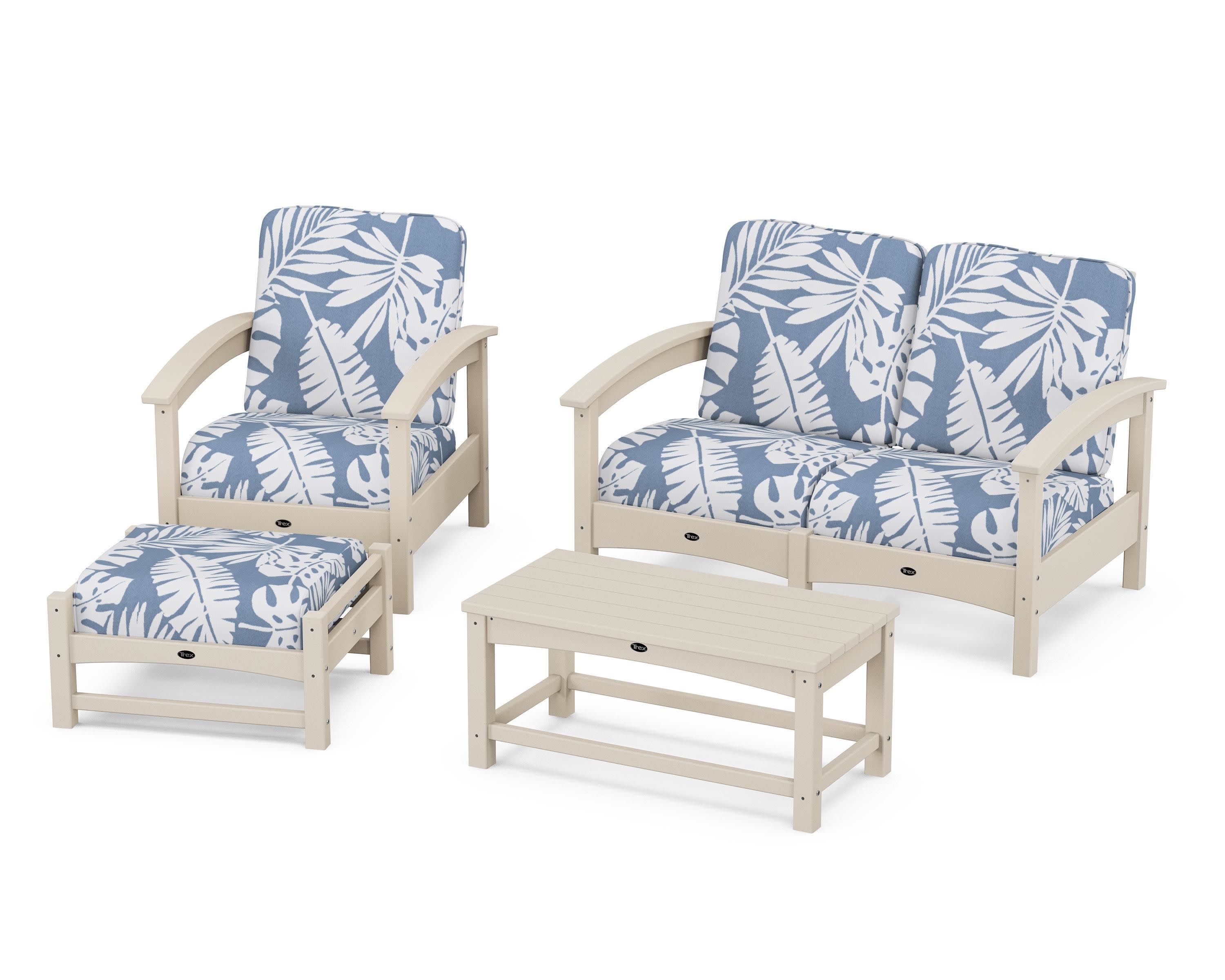 Rockport 4-Piece Deep Seating Conversation Group in Sand Castle / Leaf Sky Blue