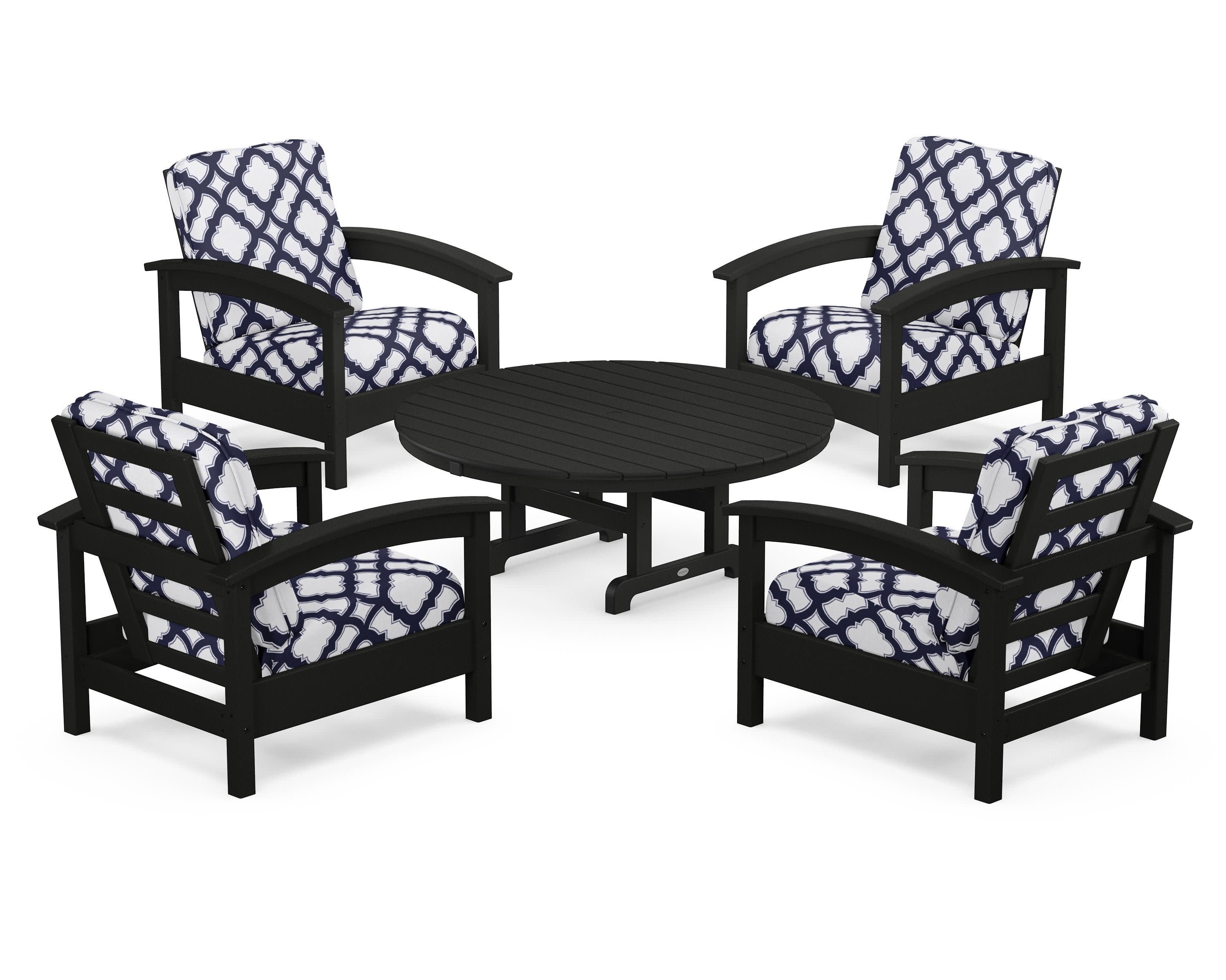 Rockport 5-Piece Deep Seating Set in Charcoal Black / Trellis Navy