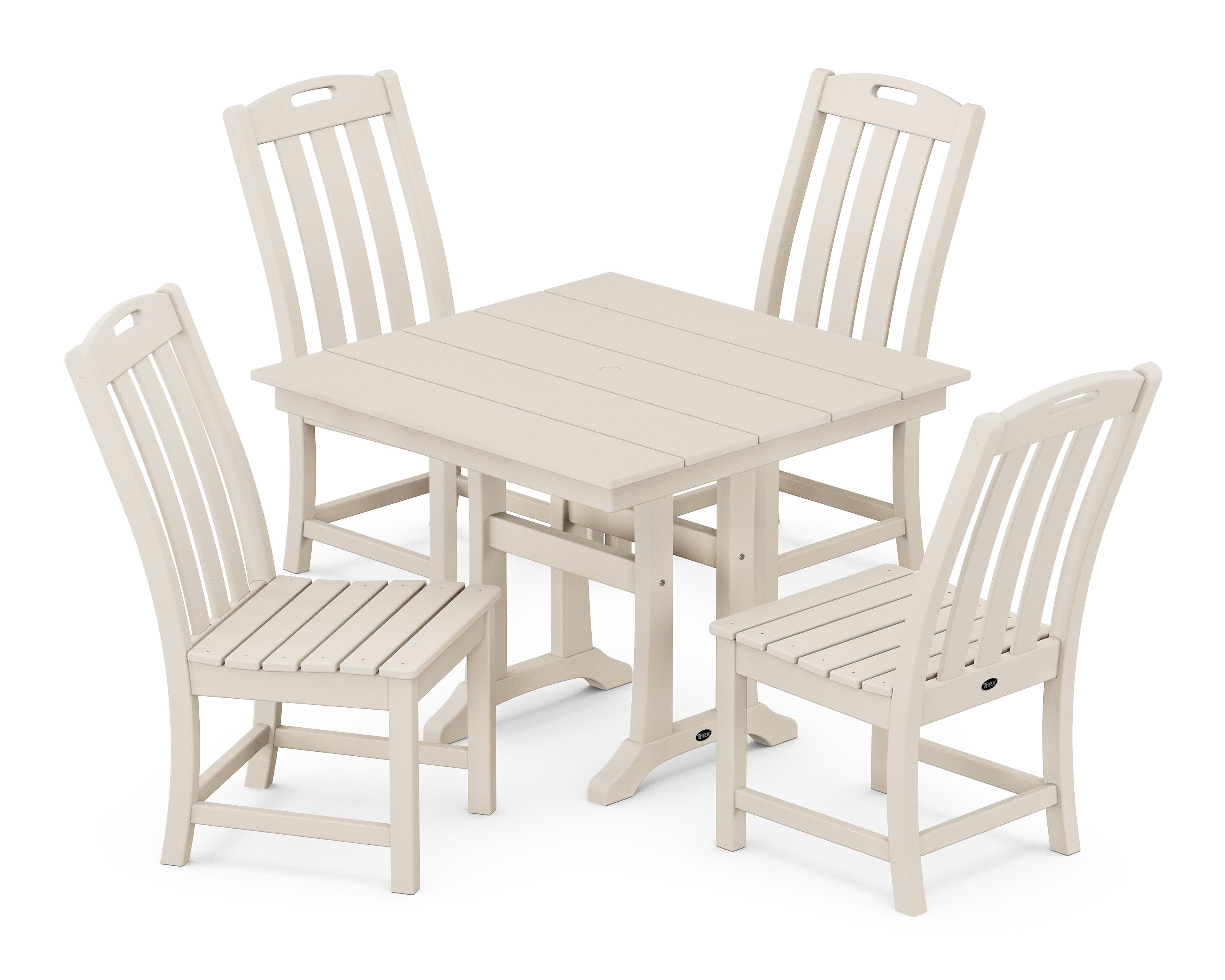 Yacht Club 5-Piece Farmhouse Trestle Side Chair Dining Set in Sand Castle