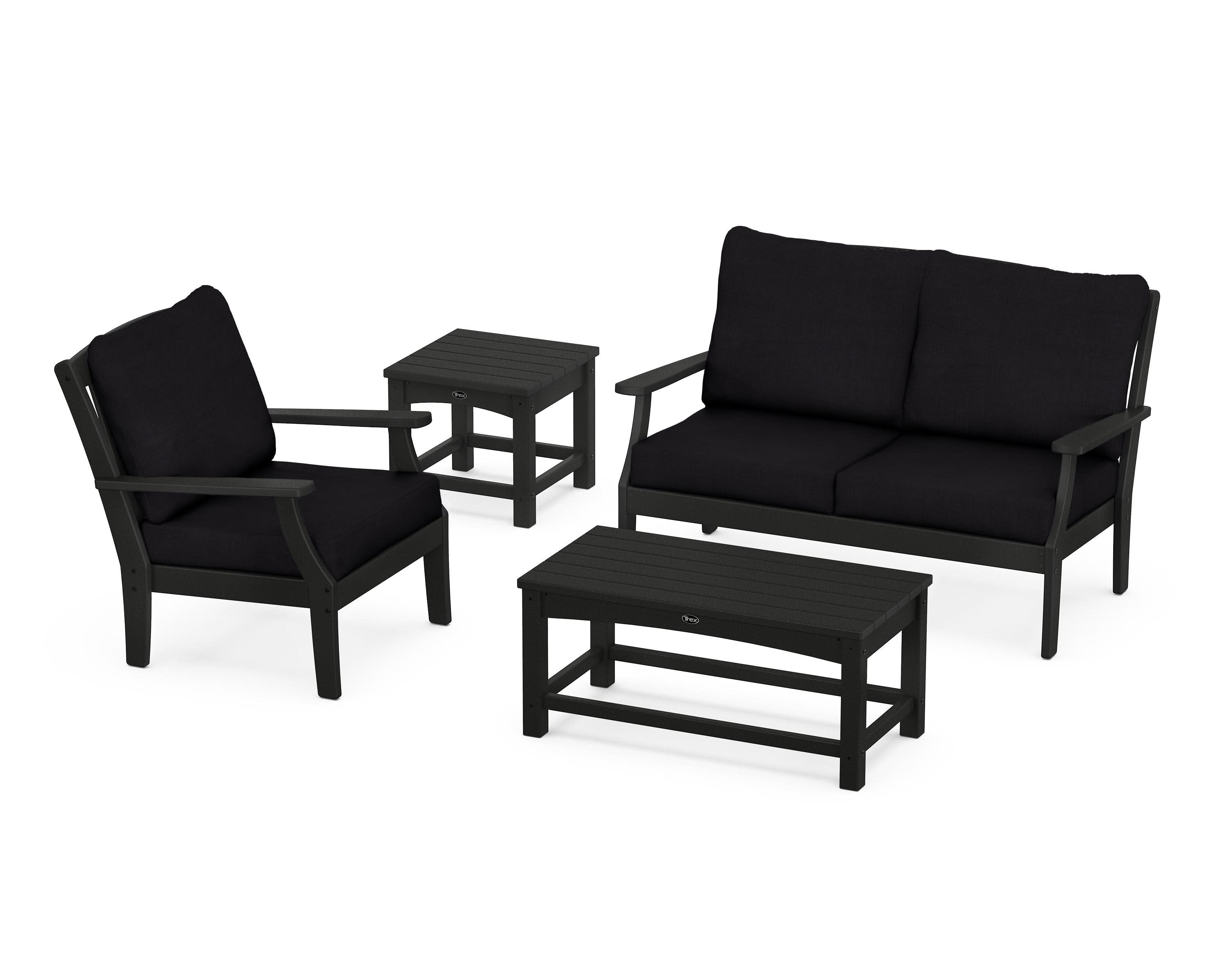 Yacht Club 4-Piece Deep Seating Set in Charcoal Black / Midnight Linen