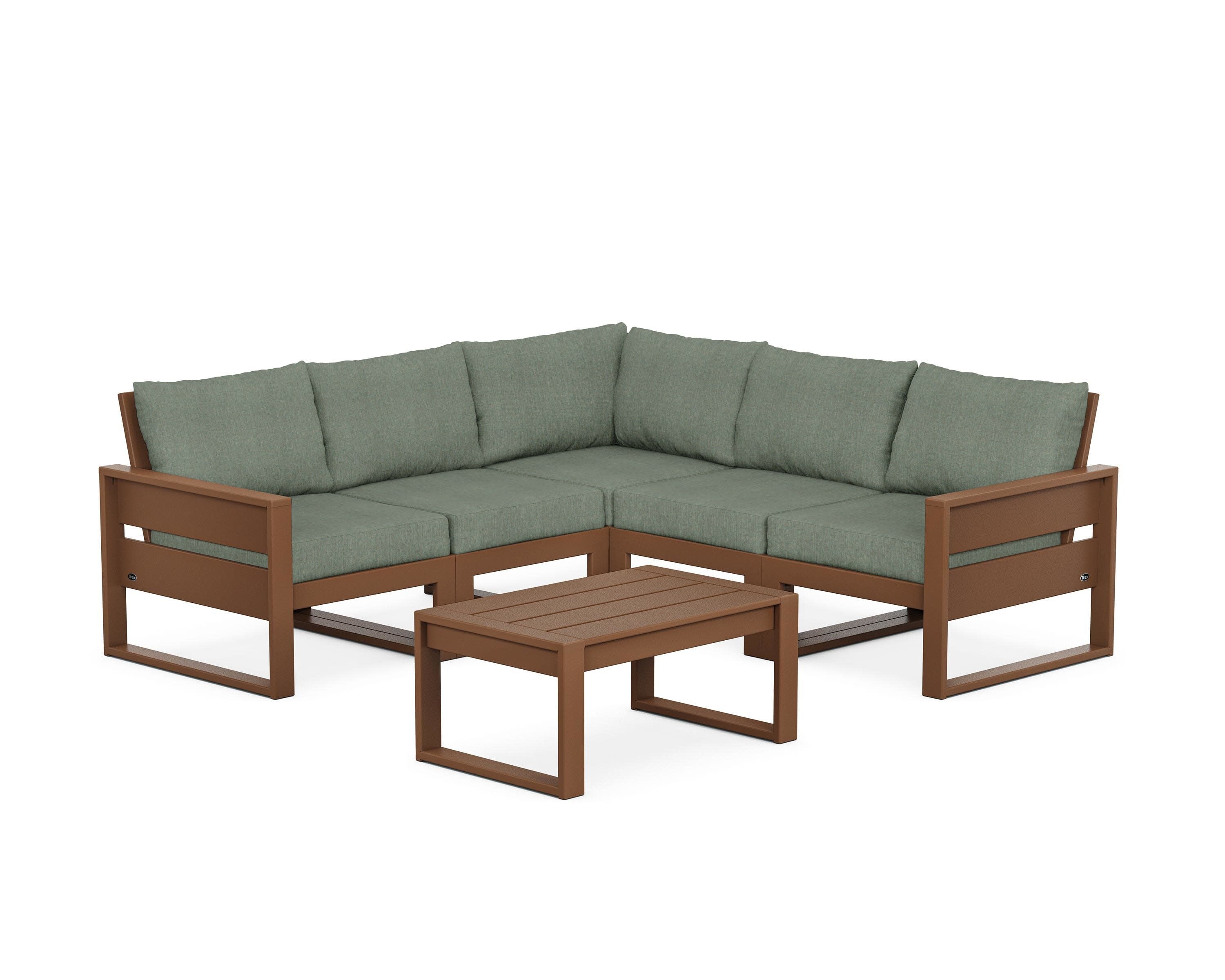 Eastport 6-Piece Deep Seating Sectional + Coffee Table Set in Tree House / Cast Sage