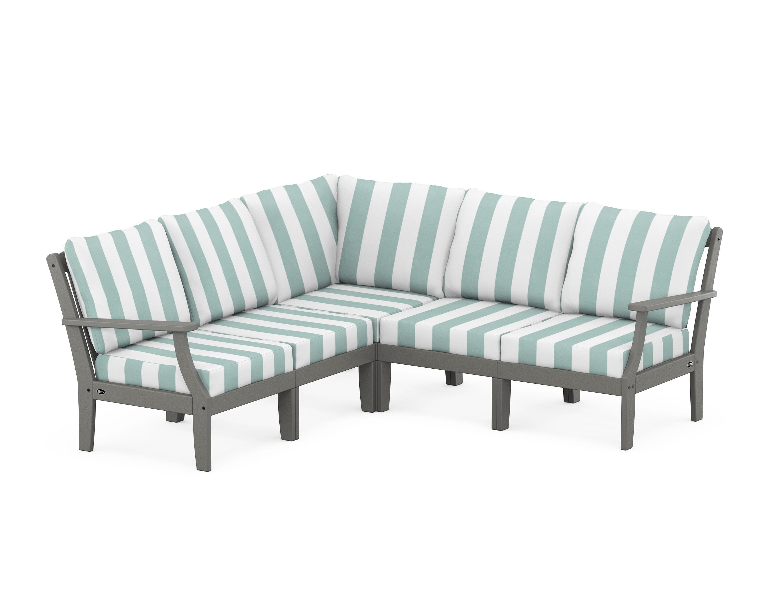 Yacht Club Modular 5-Piece Deep Seating Set in Stepping Stone / Cabana Stripe Glacier Spa
