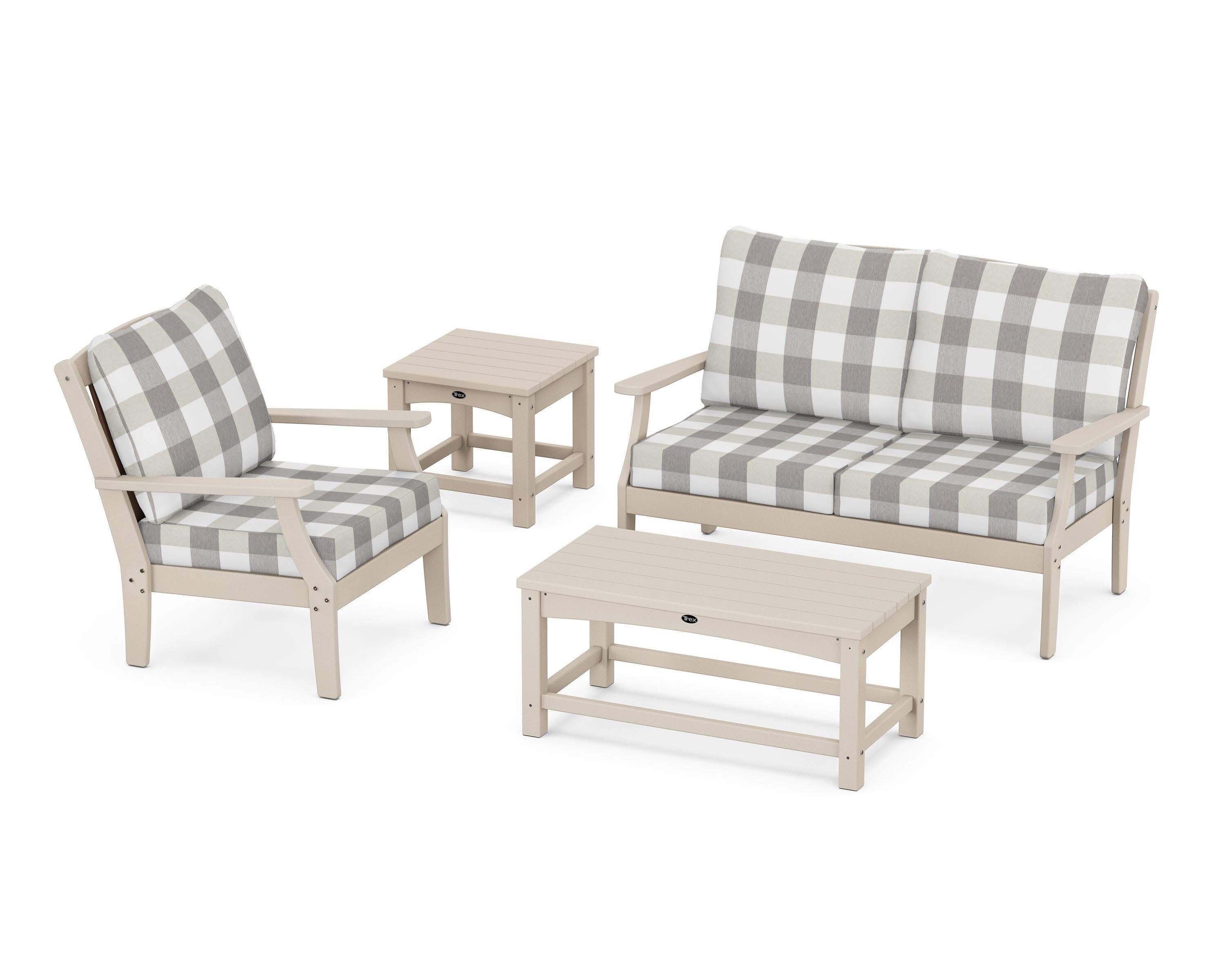 Yacht Club 4-Piece Deep Seating Set in Sand Castle / Buffalo Plaid Grey Mist